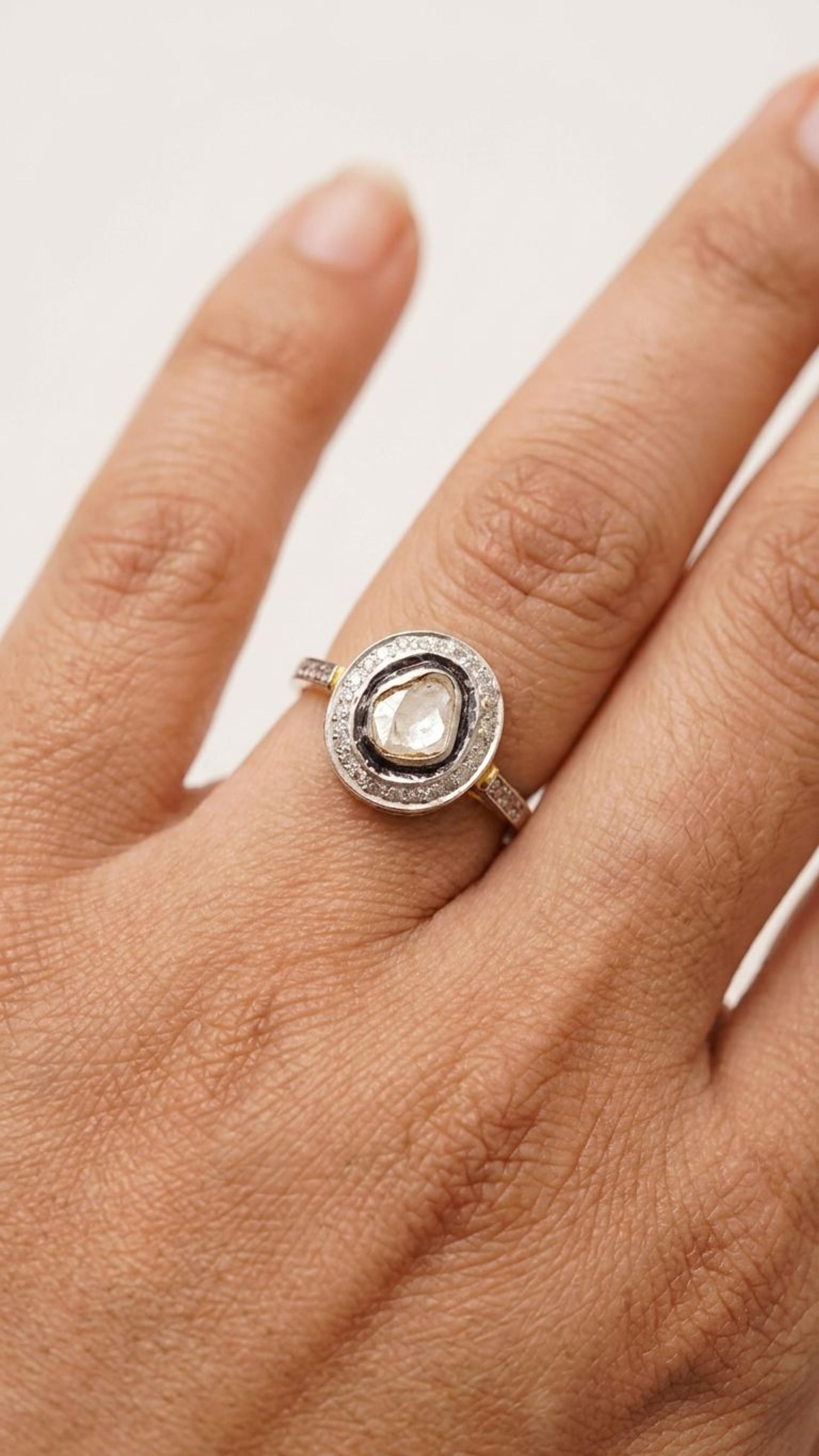 Diamond Polki Ring view 4 — Rings in 92.5 Sterling Silver