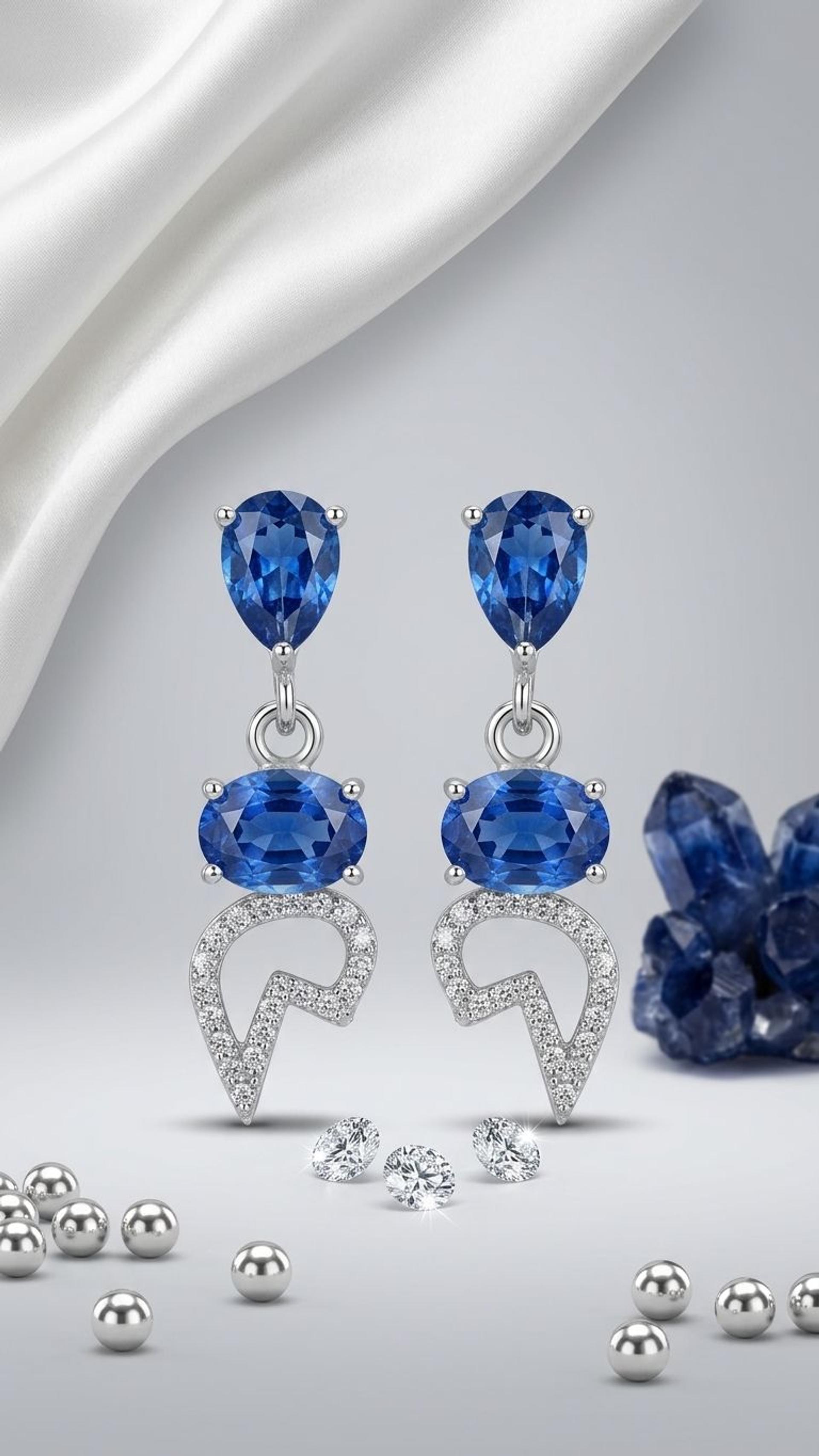 Kyanite Earrings view 2 — Earrings in 92.5 Sterling Silver