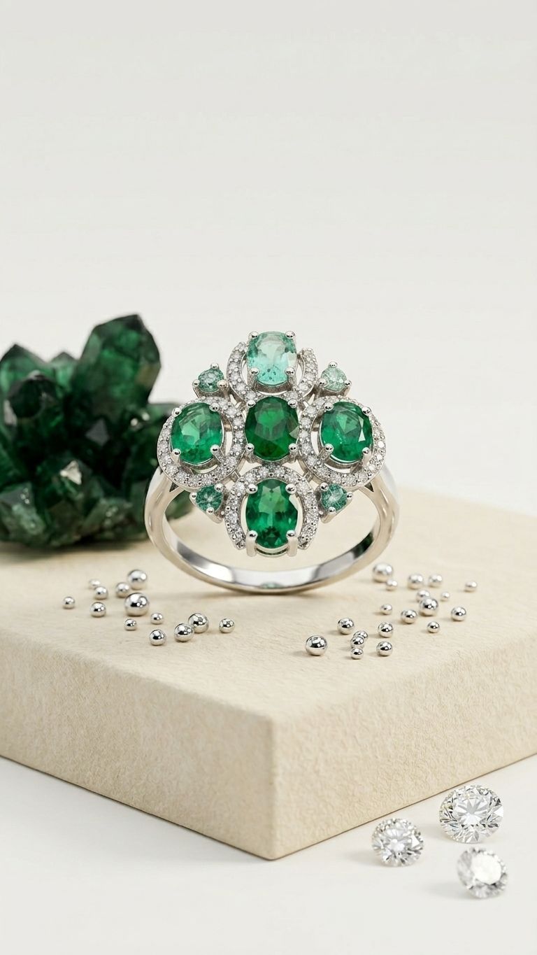 Emerald Ring view 4 — Rings in 92.5 Sterling Silver