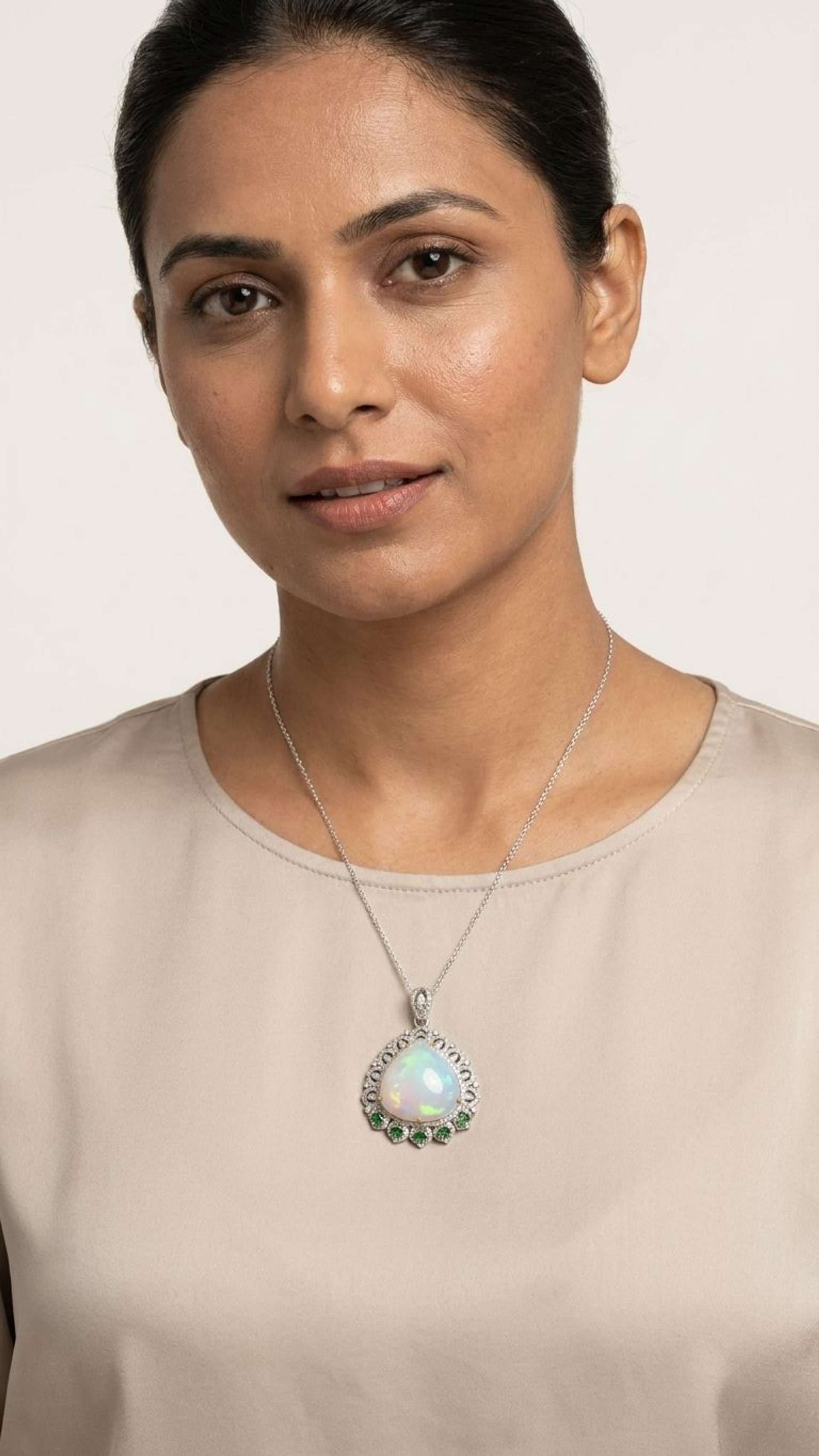 Tsavorite White Opal Pendant in 92.5 sterling silver by Surya Jewellers Jaipur