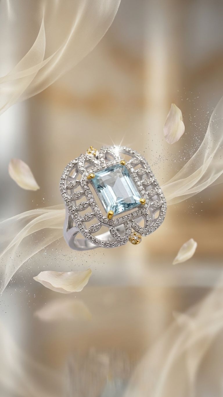 Aquamarine Ring view 3 — Rings in 92.5 Sterling Silver