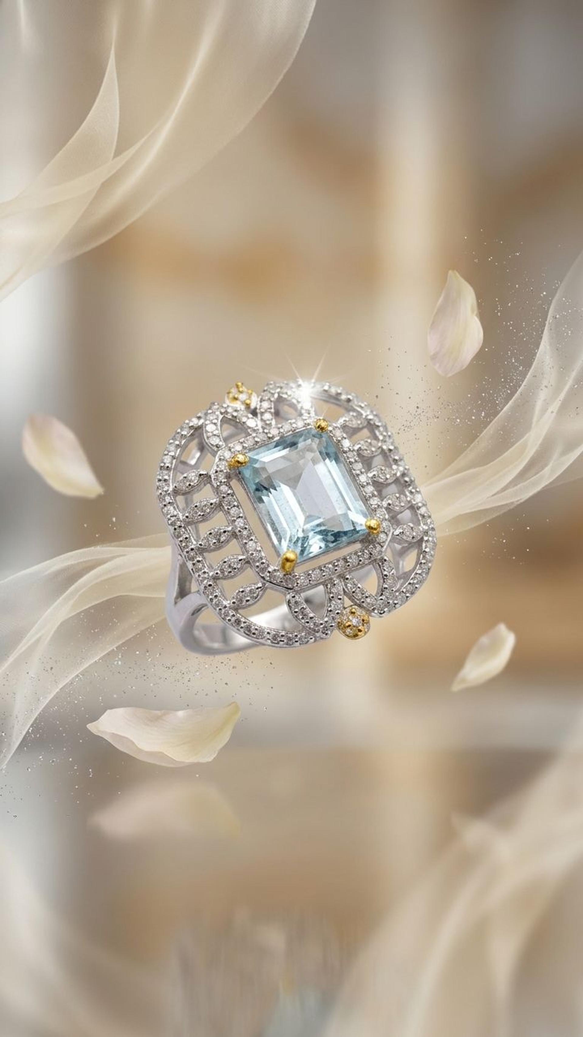 Aquamarine Ring view 3 — Rings in 92.5 Sterling Silver
