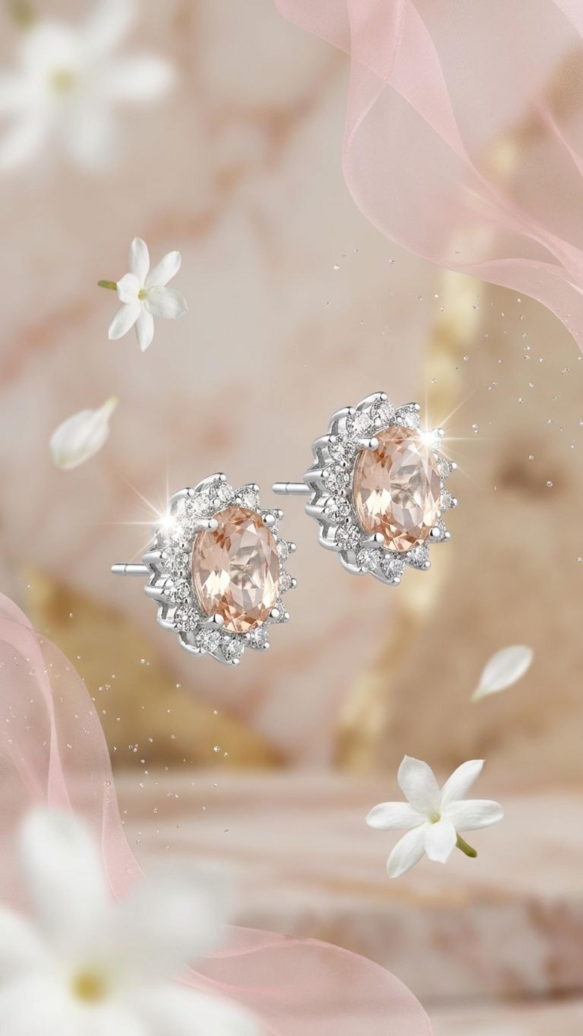 Morganite Morganite Stud in 92.5 Sterling Silver — Surya Jewellers Jaipur