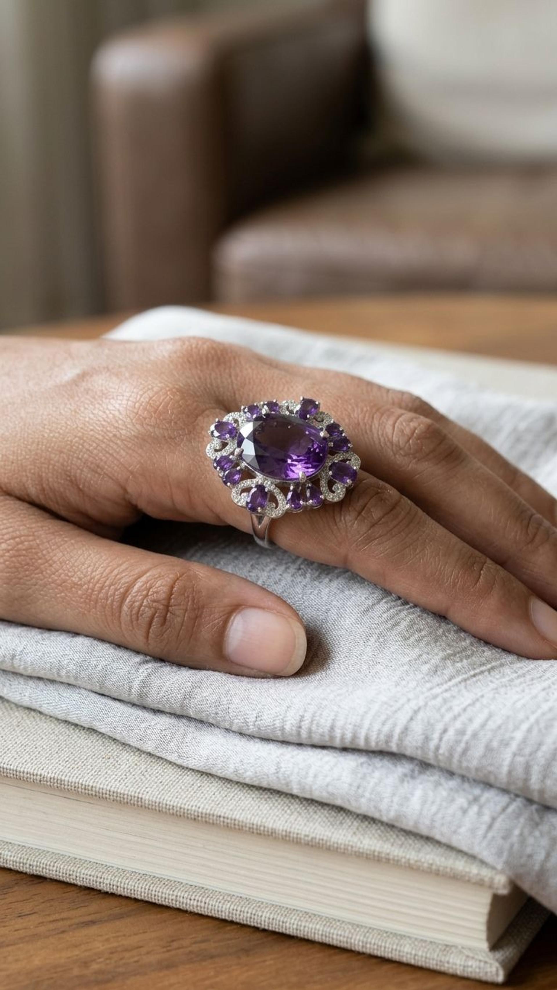 Amethyst Ring view 4 — Rings in 92.5 Sterling Silver