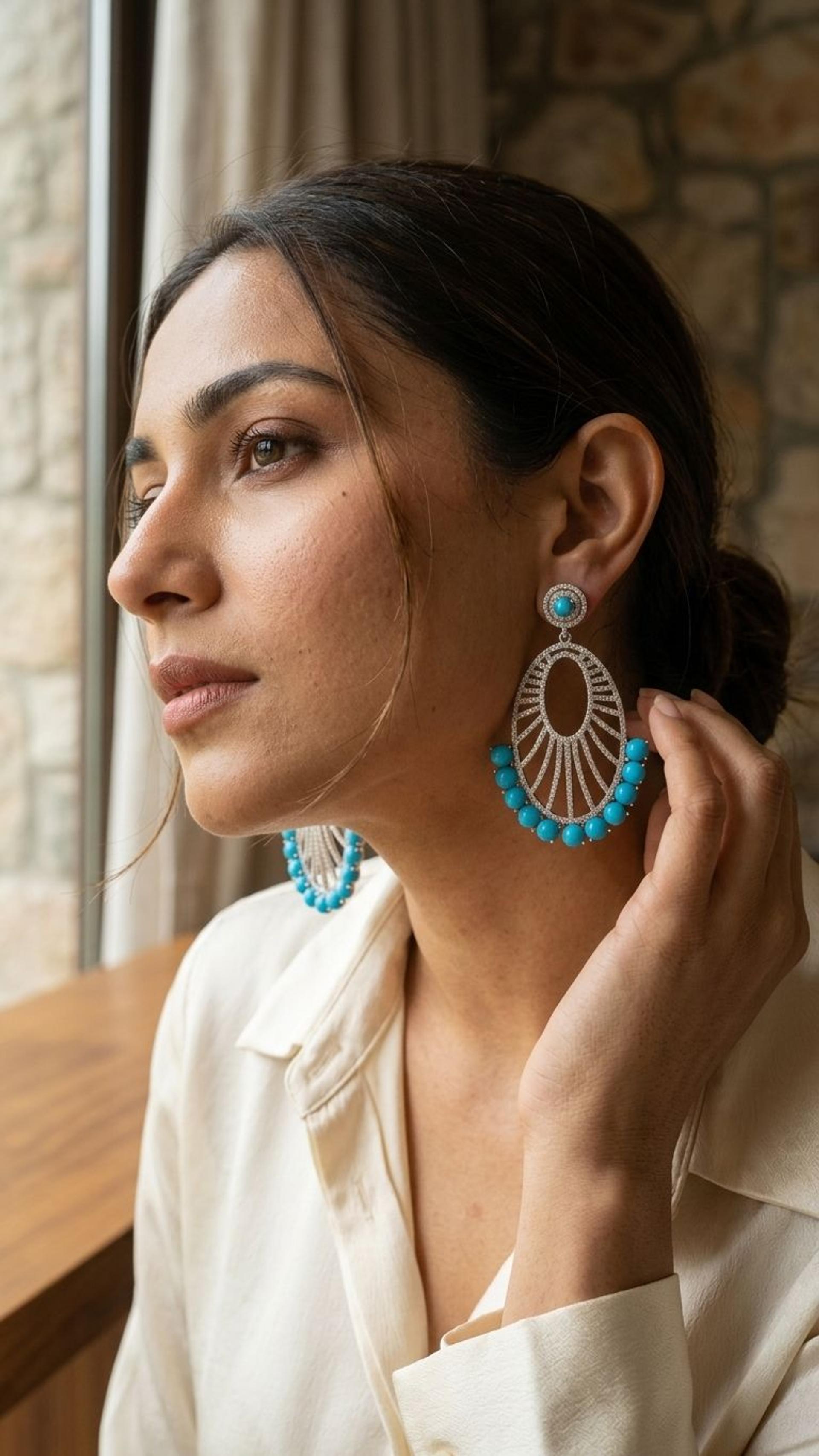 Turquoise Earrings view 3 — Earrings in 92.5 Sterling Silver