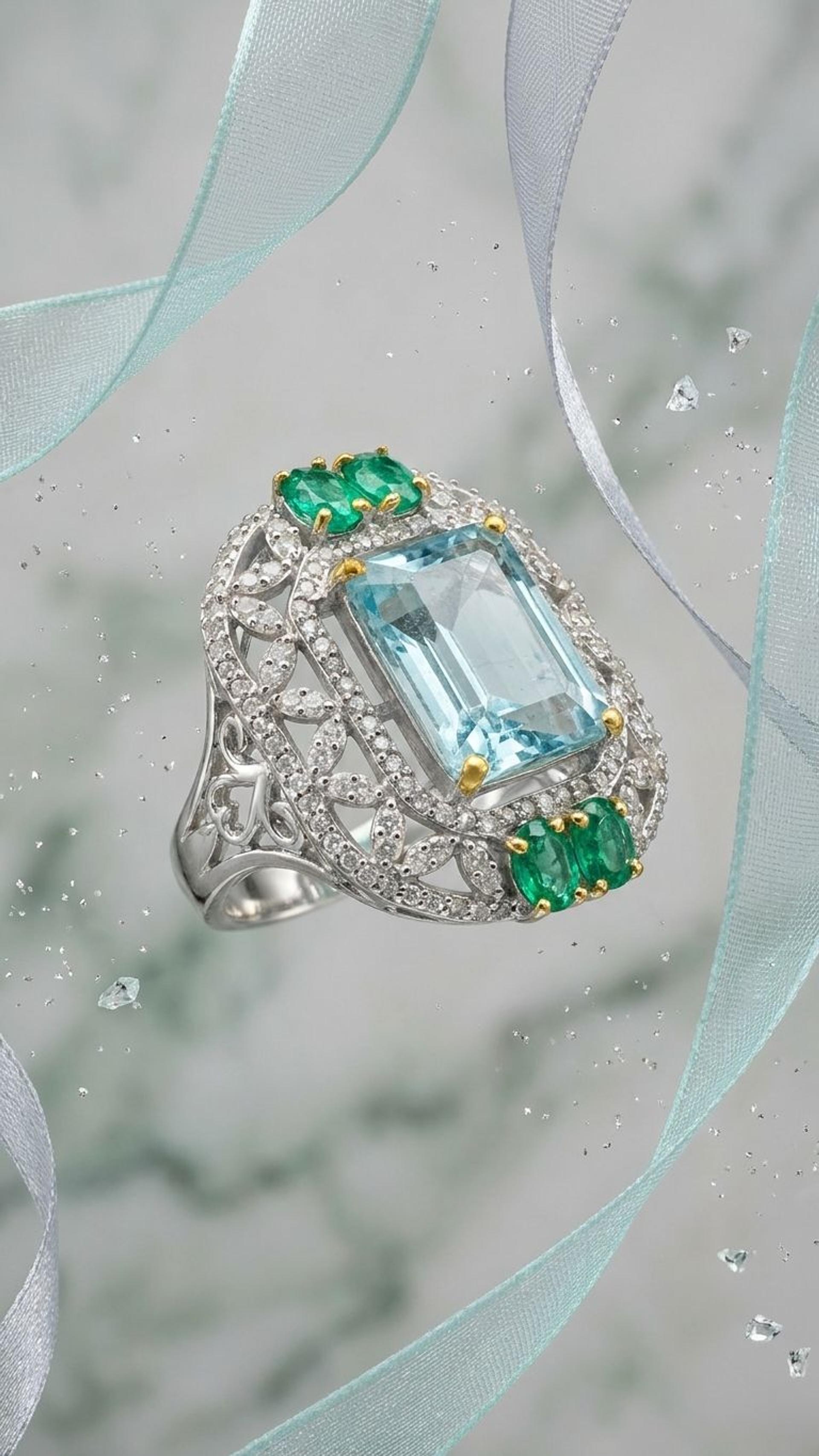 Aquamarine Aquamarine Emerald Ring in 92.5 Sterling Silver — Surya Jewellers Jaipur