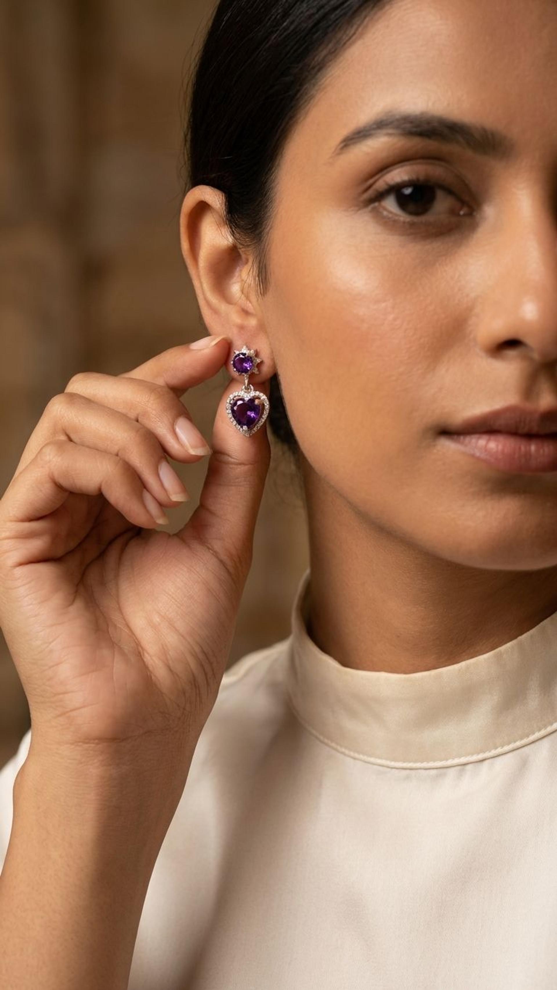 Amethyst Earrings view 2 — Earrings in 92.5 Sterling Silver