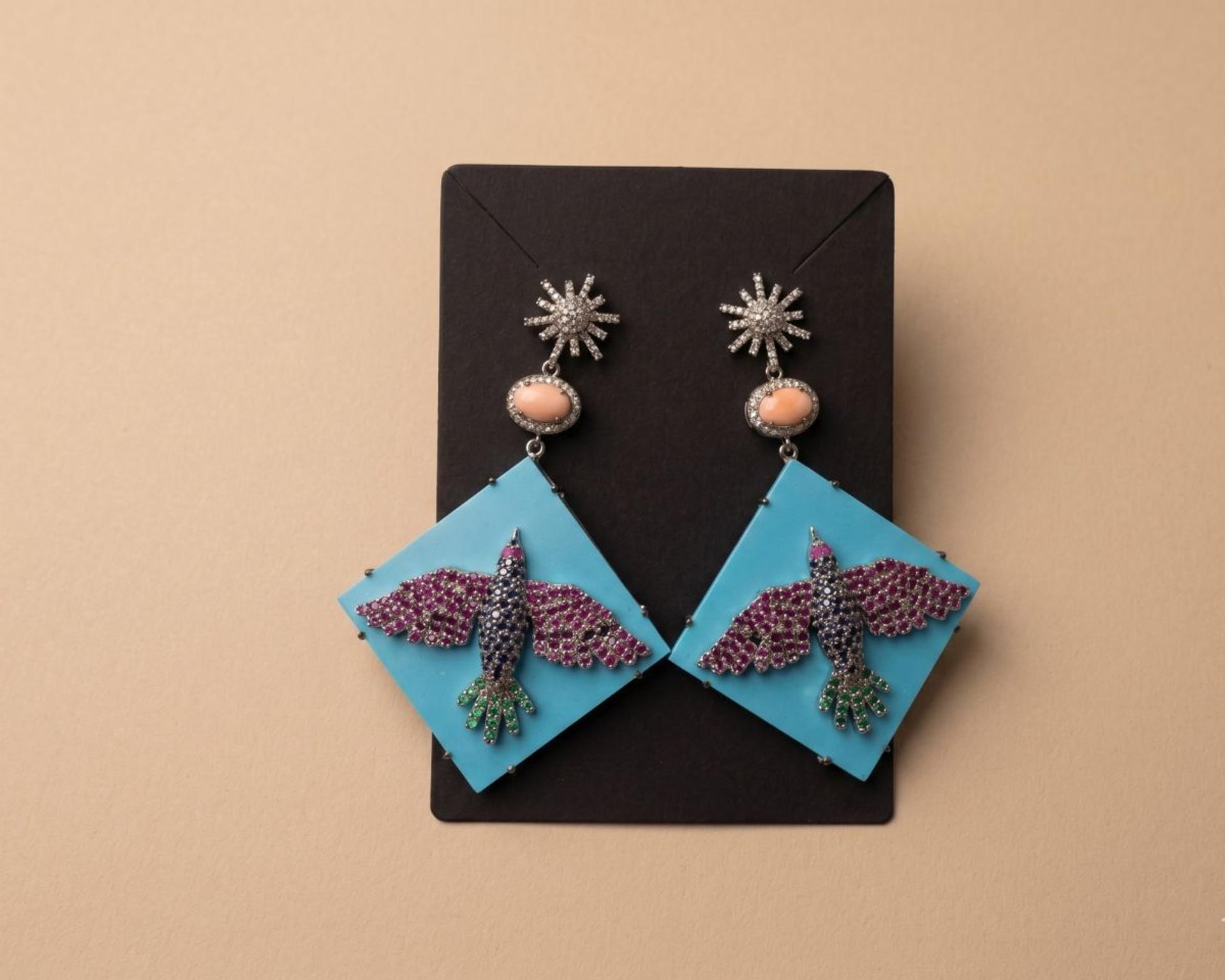 Coral Coral Emerald Earrings in 92.5 Sterling Silver — Surya Jewellers Jaipur