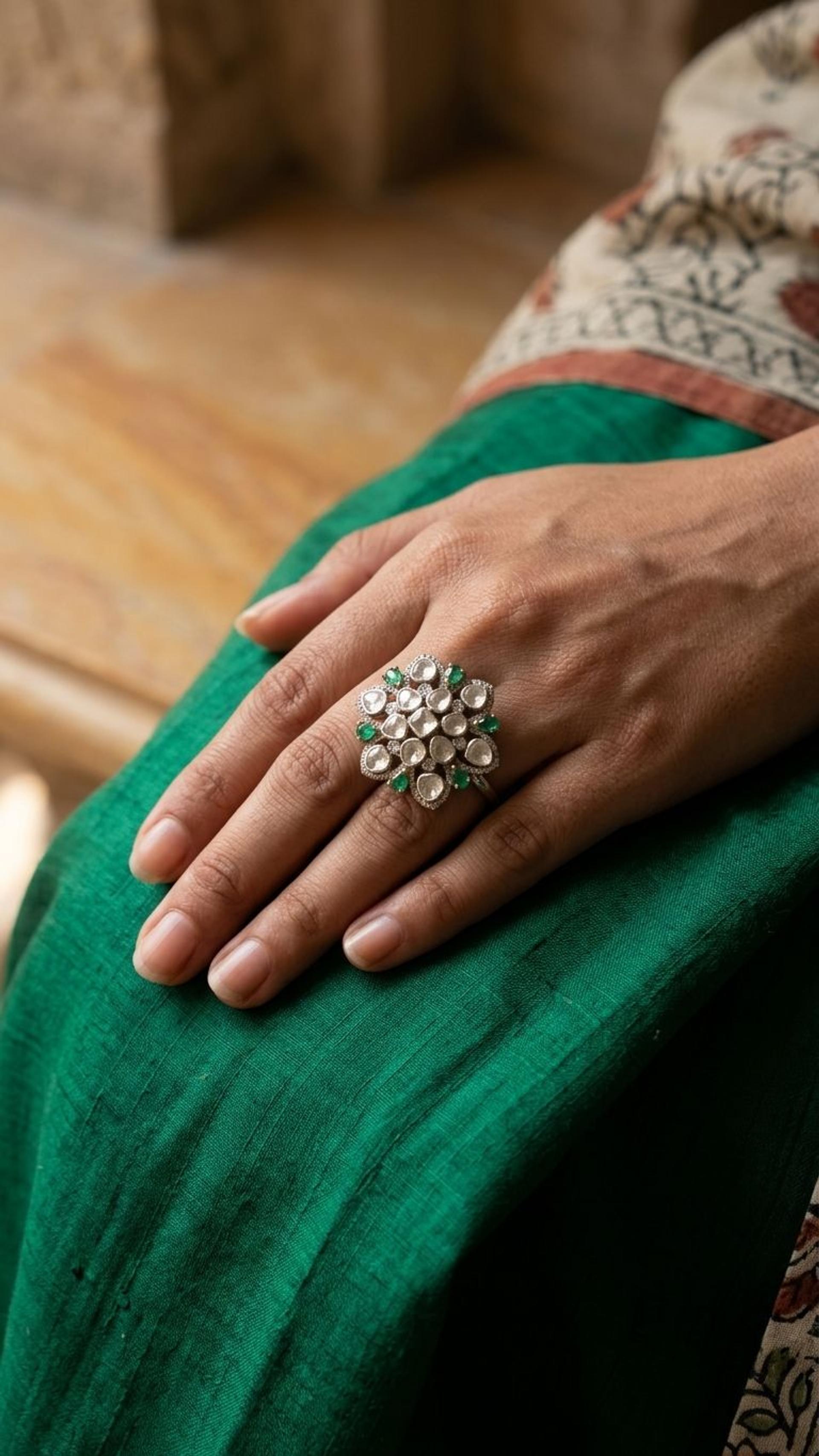 Emerald Emerald Ring in 92.5 Sterling Silver — Surya Jewellers Jaipur