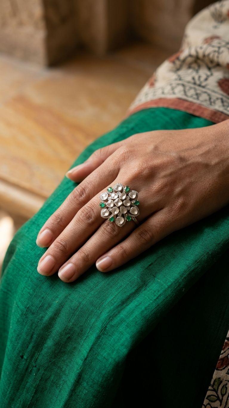 Emerald Emerald Ring in 92.5 Sterling Silver — Surya Jewellers Jaipur