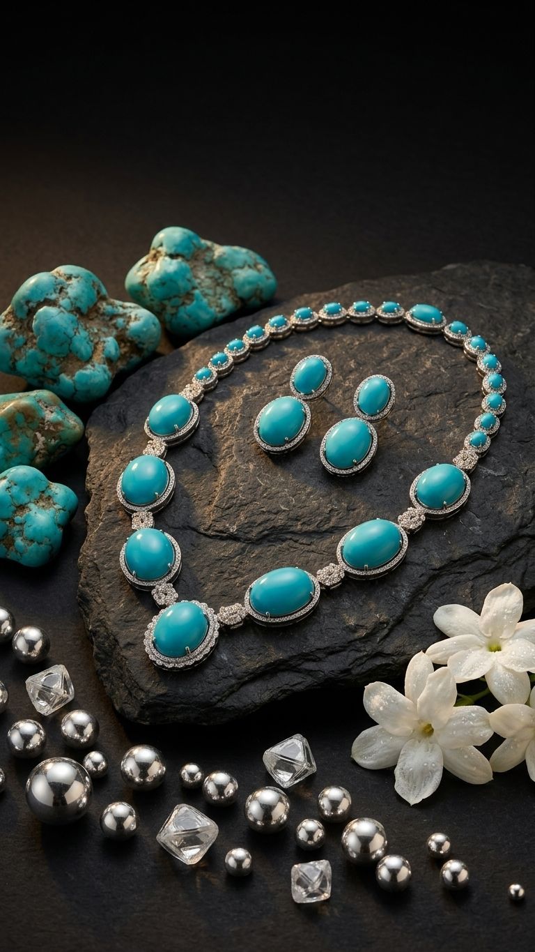 Turquoise Necklace view 2 — Necklaces in 92.5 Sterling Silver