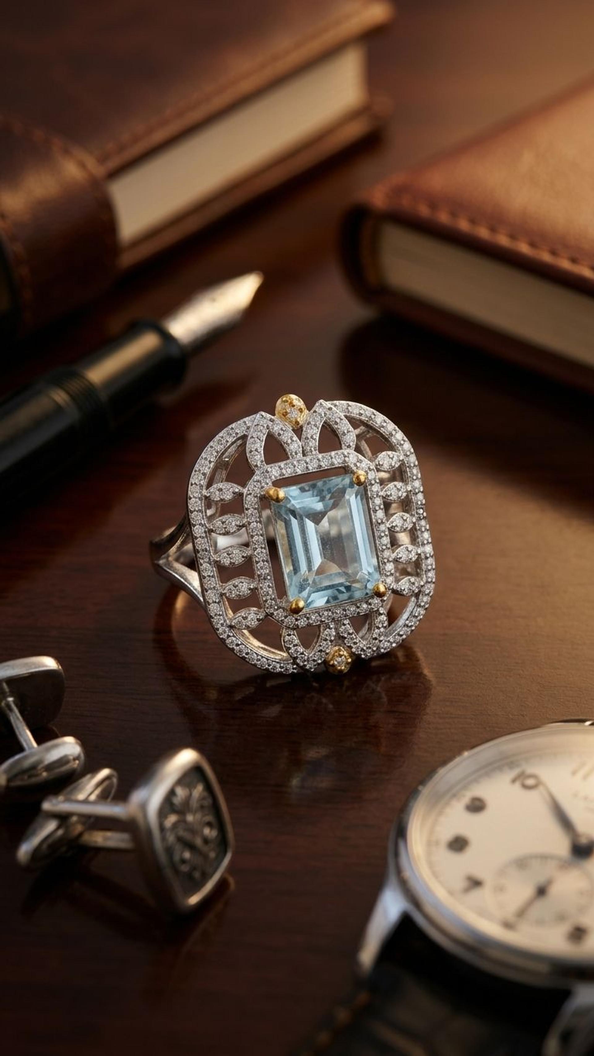 Aquamarine Ring view 4 — Rings in 92.5 Sterling Silver