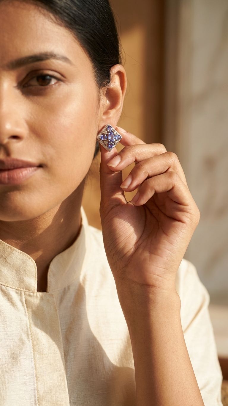 Tanzanite Stud view 3 — Studs in 92.5 Sterling Silver