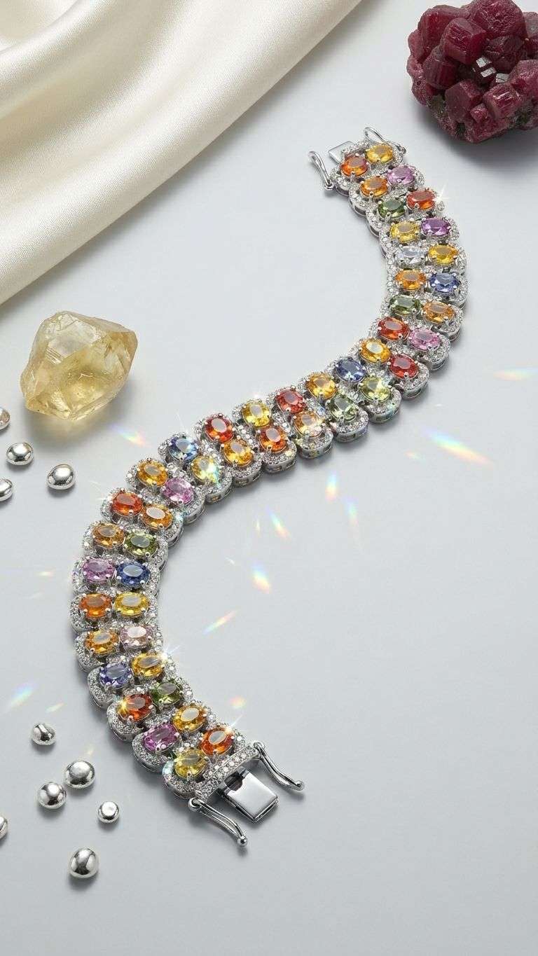Multi Sapphire Bracelet in 92.5 sterling silver by Surya Jewellers Jaipur