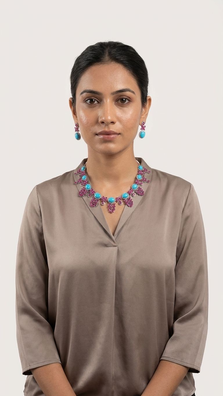 Natural ruby Turquoise Necklace view 2 — Necklaces in 92.5 Sterling Silver