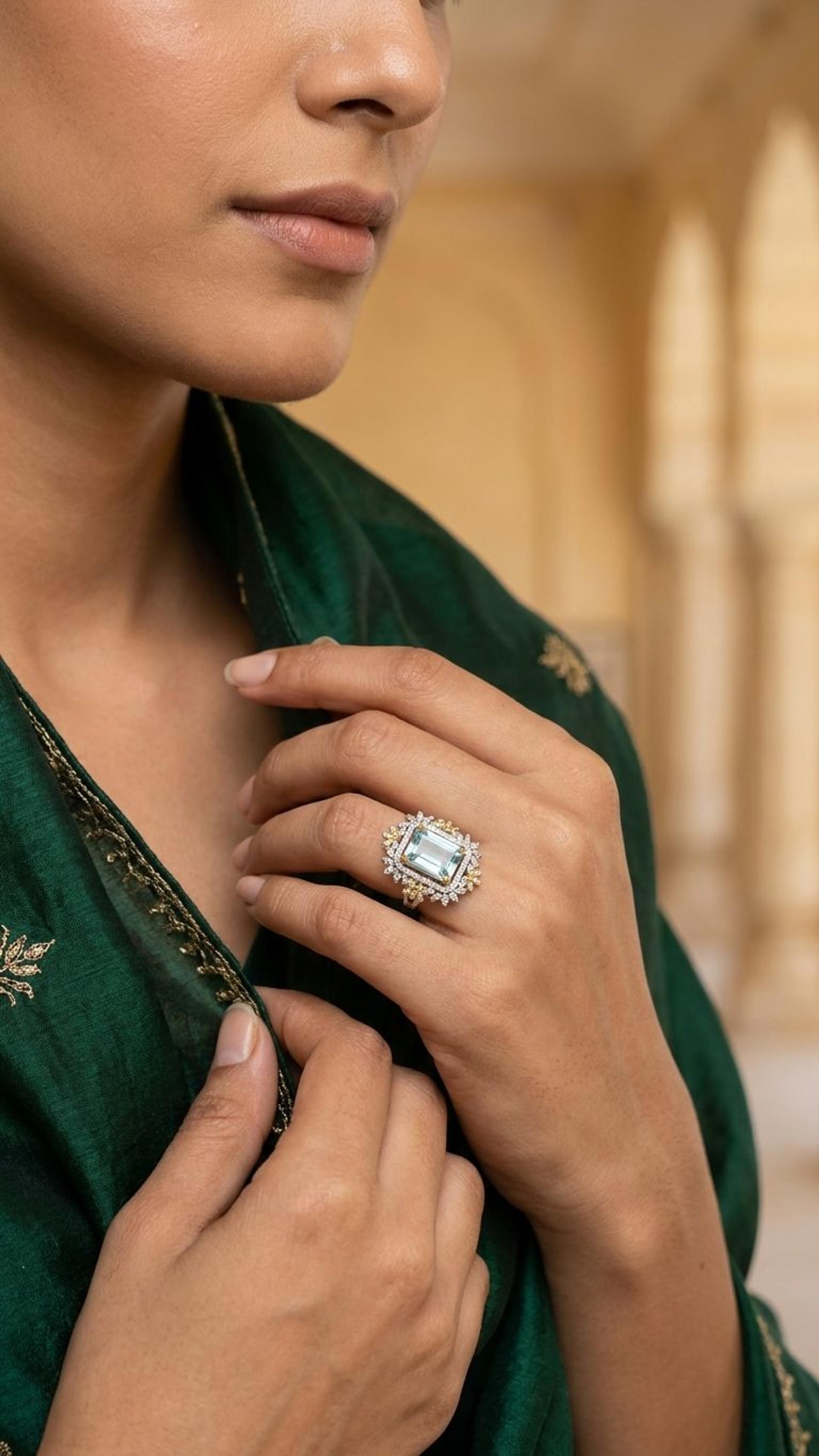 Aquamarine Aquamarine Ring in 92.5 Sterling Silver — Surya Jewellers Jaipur