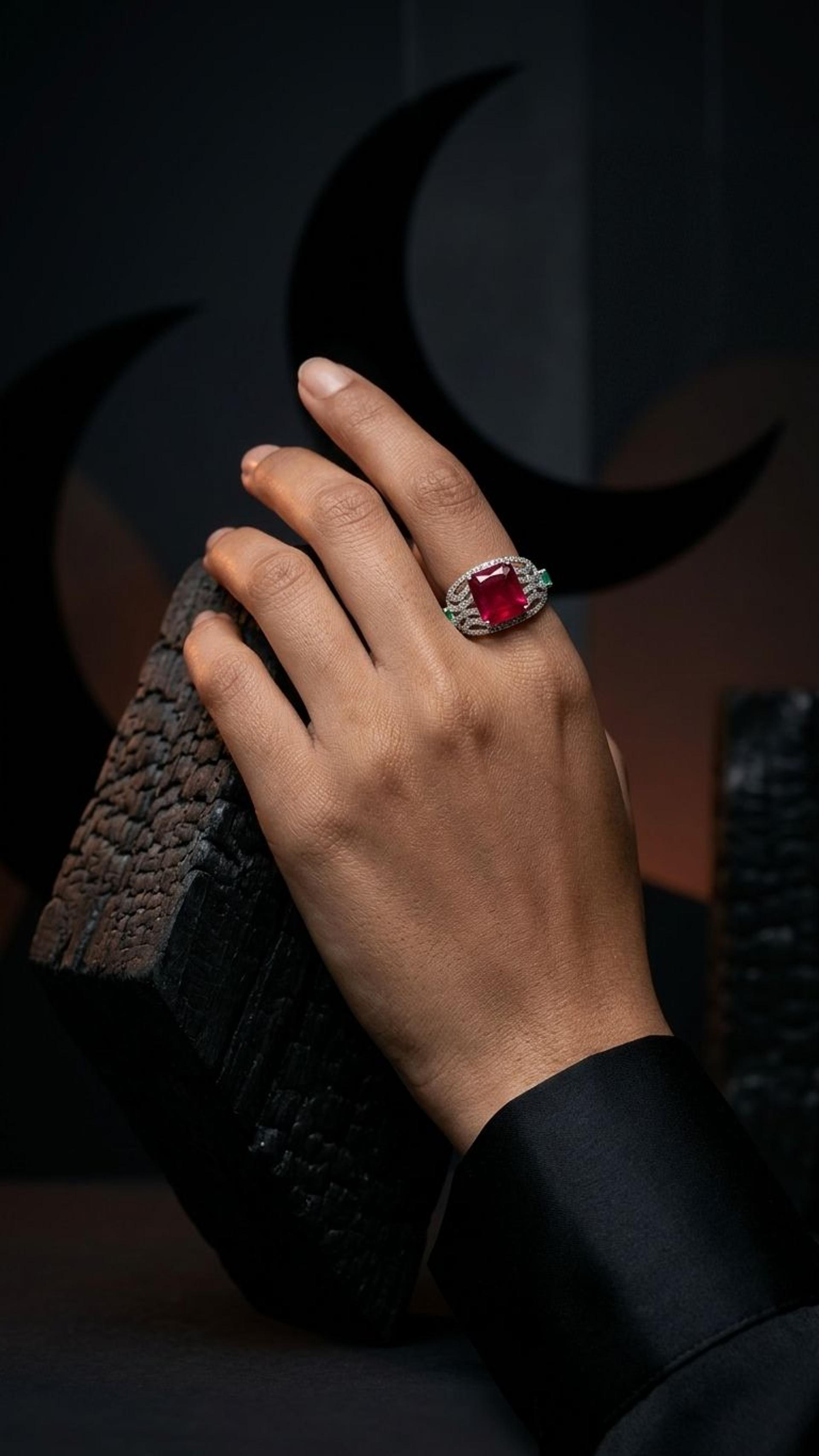 Ruby Emerald Ring view 3 — Rings in 92.5 Sterling Silver