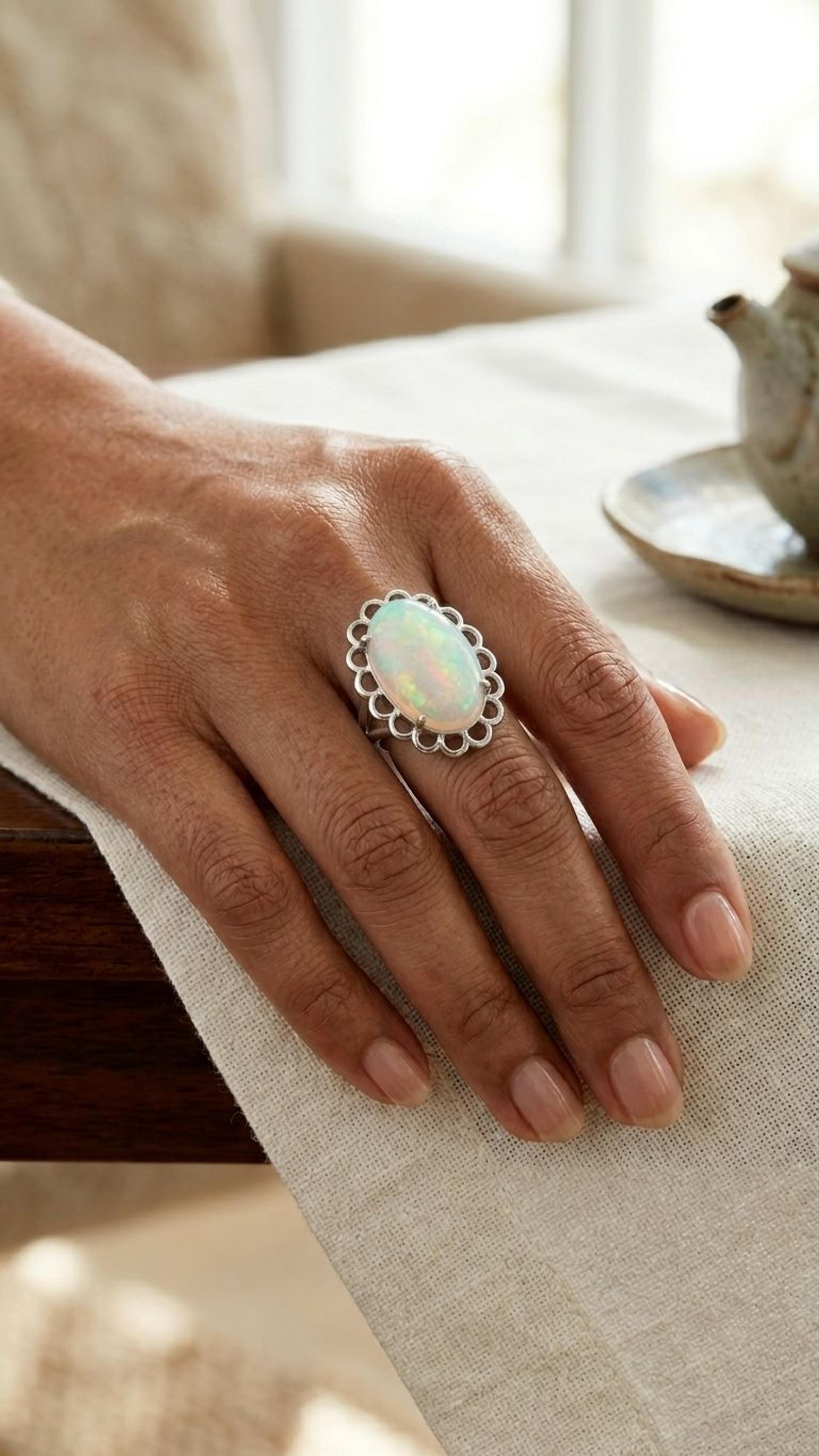 White Opal Ring view 2 — Rings in 92.5 Sterling Silver