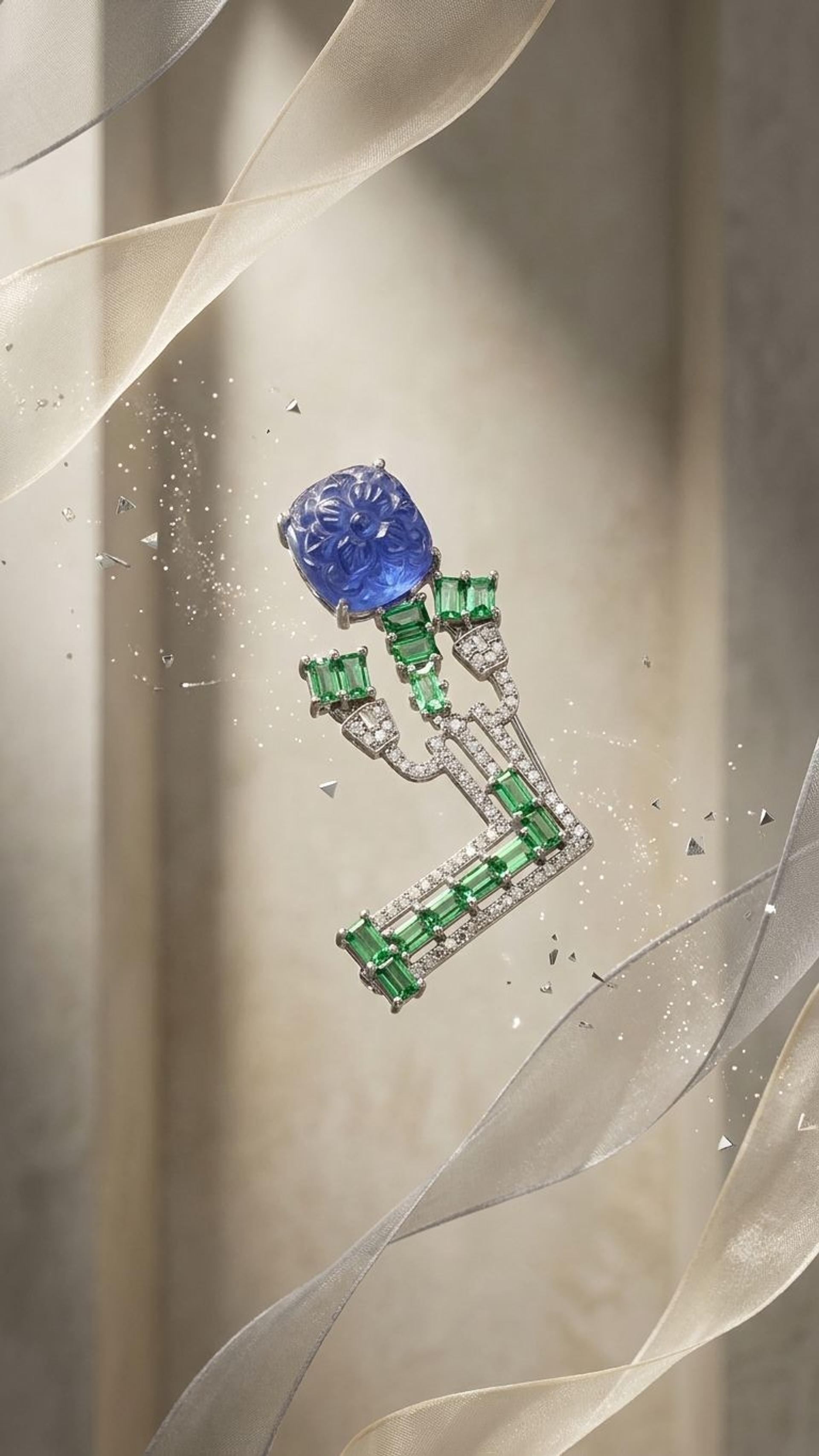Tanzanite Tsavorite Brooch view 2 — Brooches in 92.5 Sterling Silver