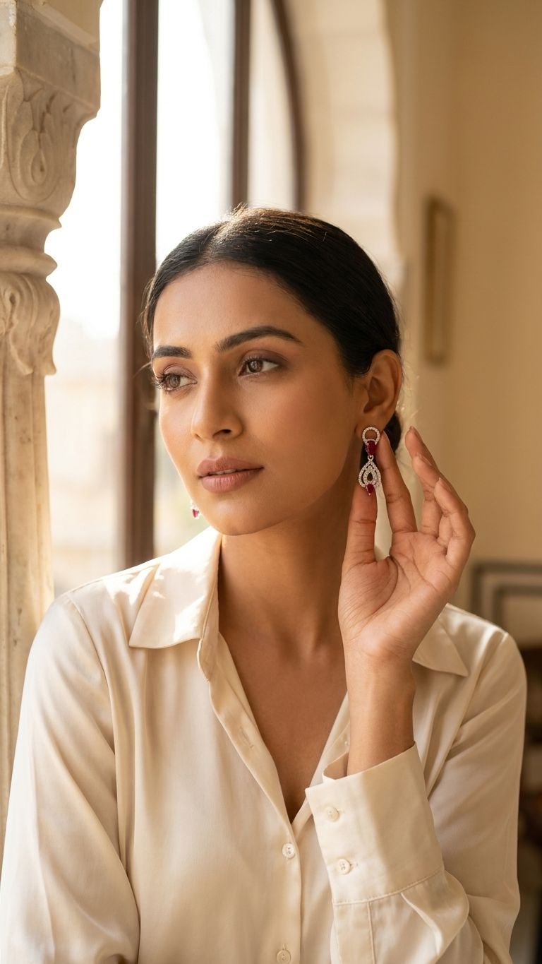 Ruby Earrings view 3 — Earrings in 92.5 Sterling Silver