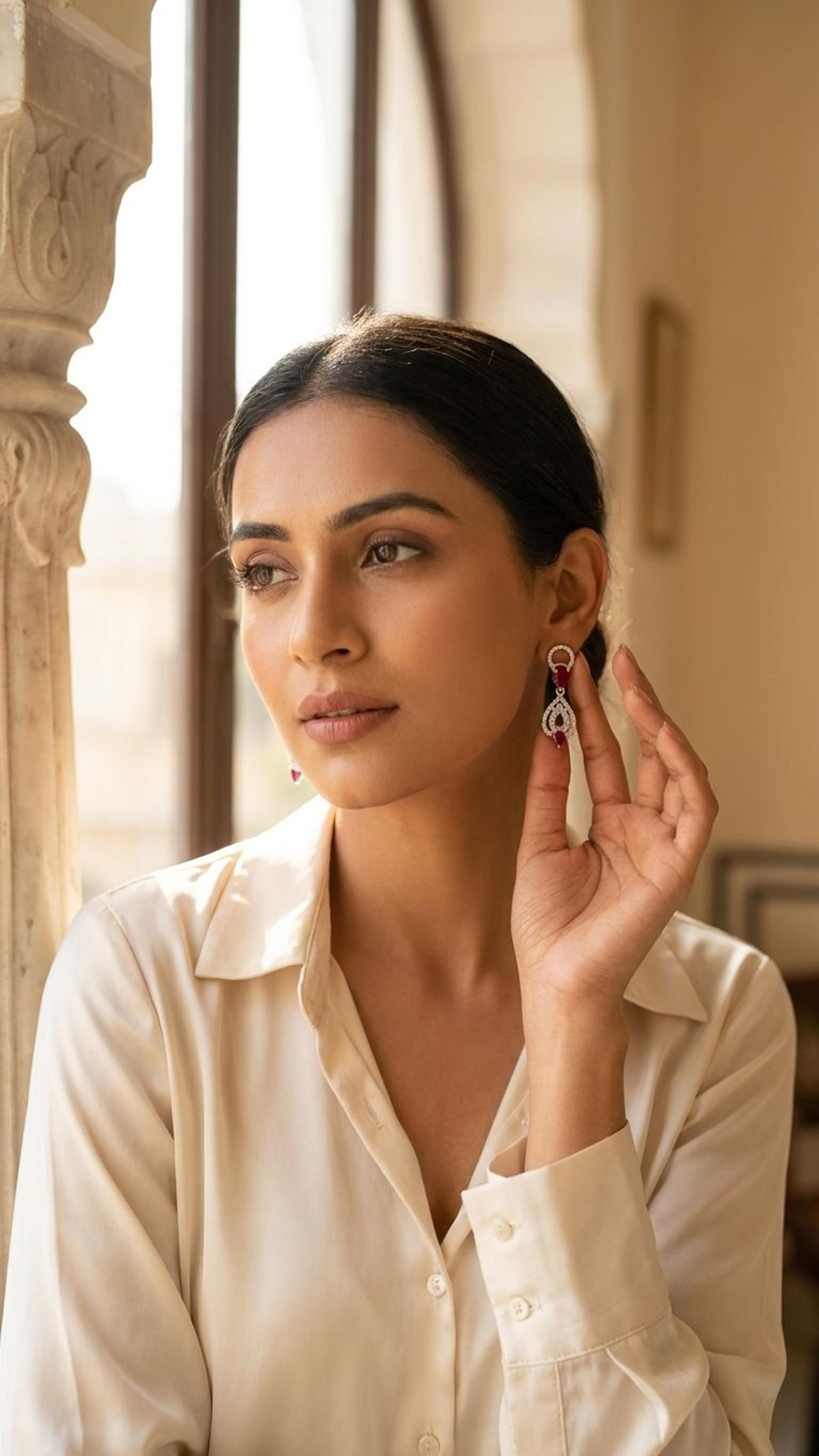 Ruby Earrings view 3 — Earrings in 92.5 Sterling Silver