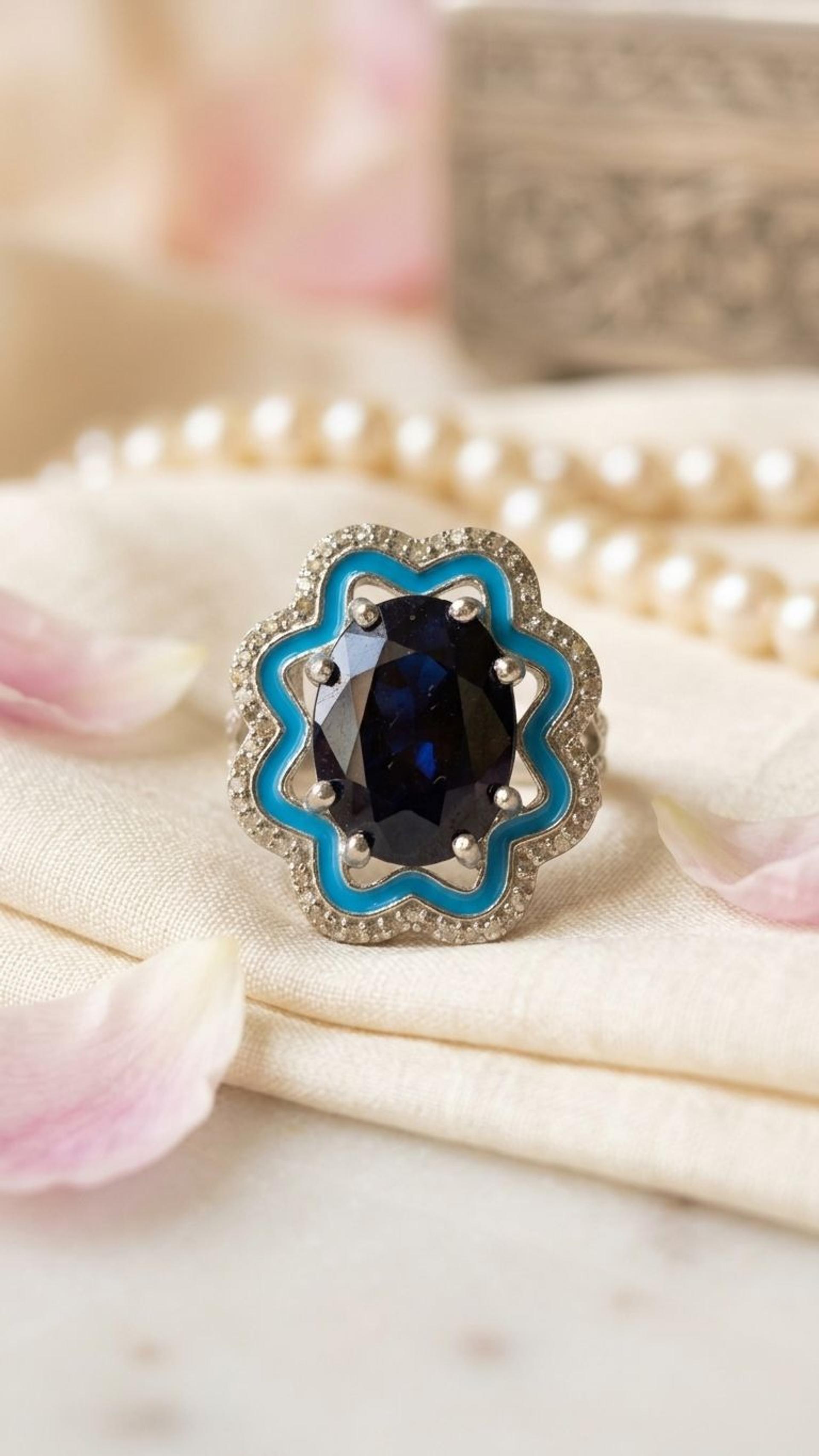 Blue Sapphire Ring view 4 — Rings in 92.5 Sterling Silver