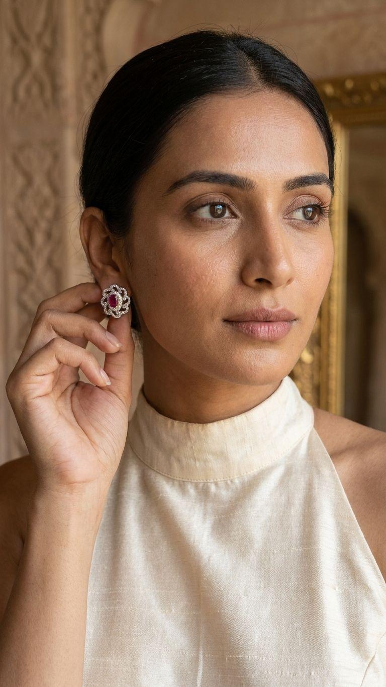 Ruby Natural Ruby Stud in 92.5 Sterling Silver — Surya Jewellers Jaipur