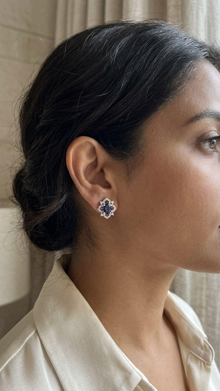 Blue Sapphire Blue Sapphire Stud in 92.5 Sterling Silver — Surya Jewellers Jaipur