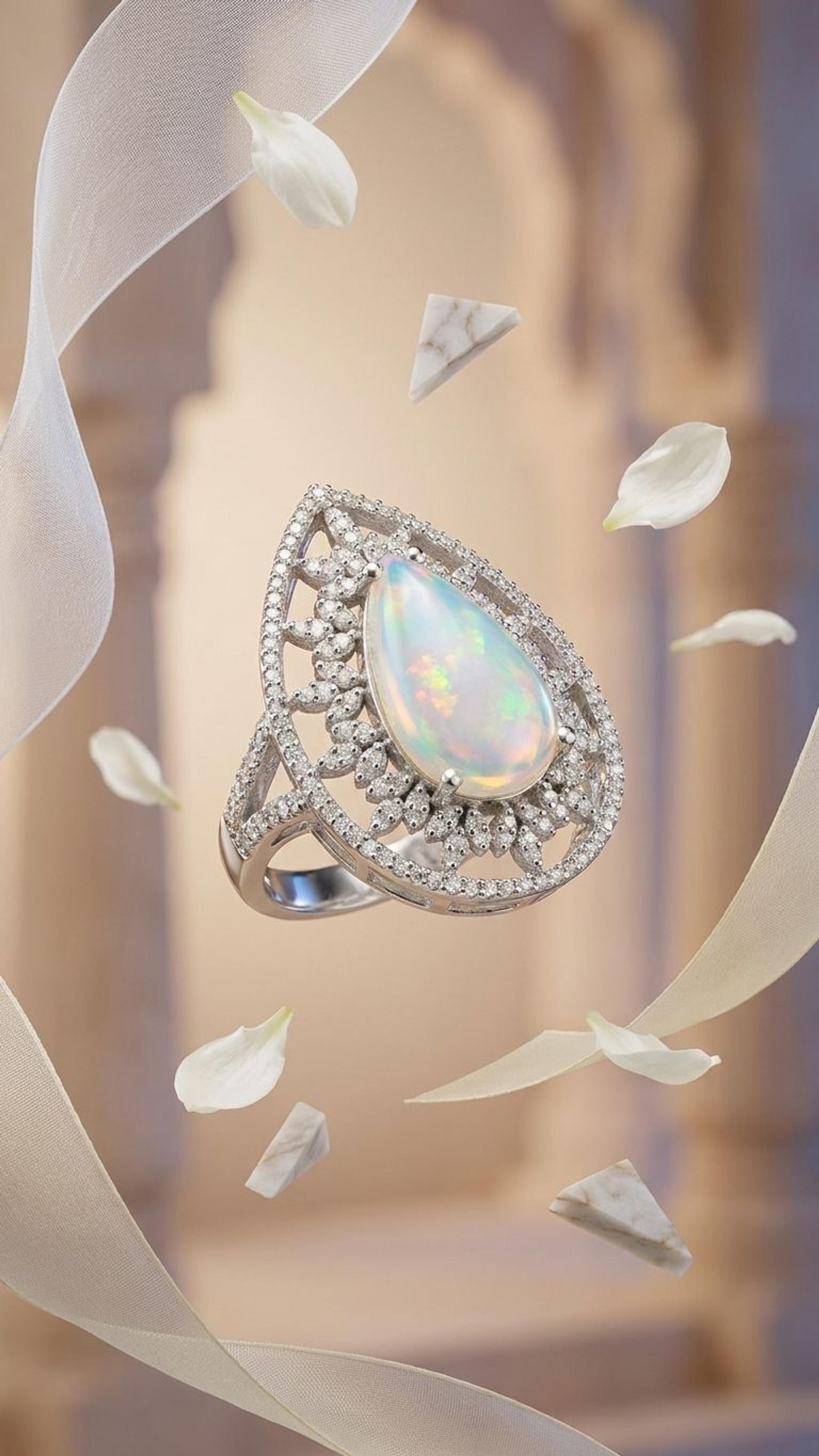 White Opal Ring view 4 — Rings in 92.5 Sterling Silver