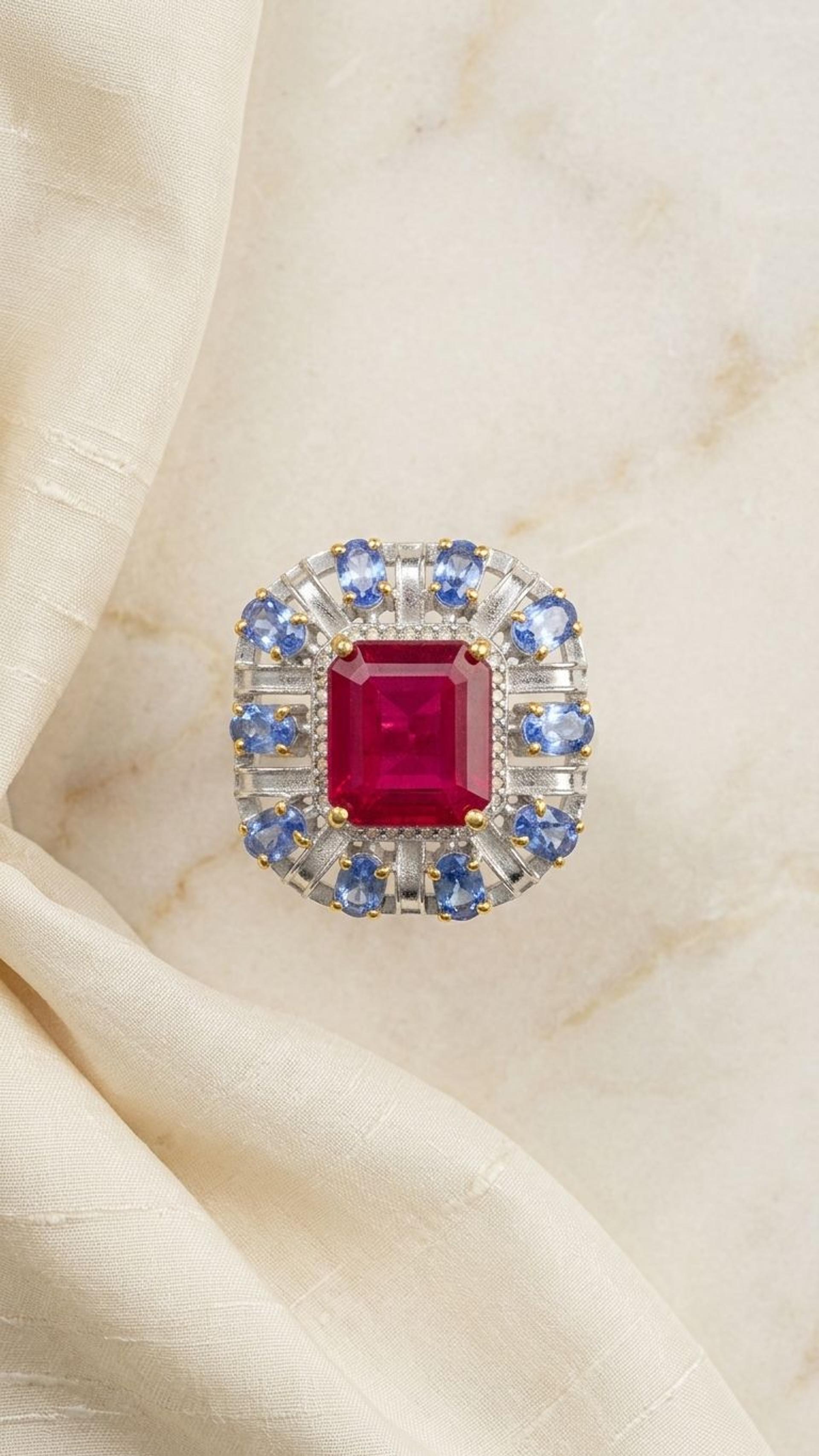 Ruby Tanzanite Ring view 3 — Rings in 92.5 Sterling Silver