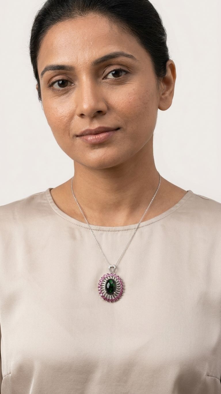 Opal Tourmaline Pendant view 3 — Pendants in 92.5 Sterling Silver