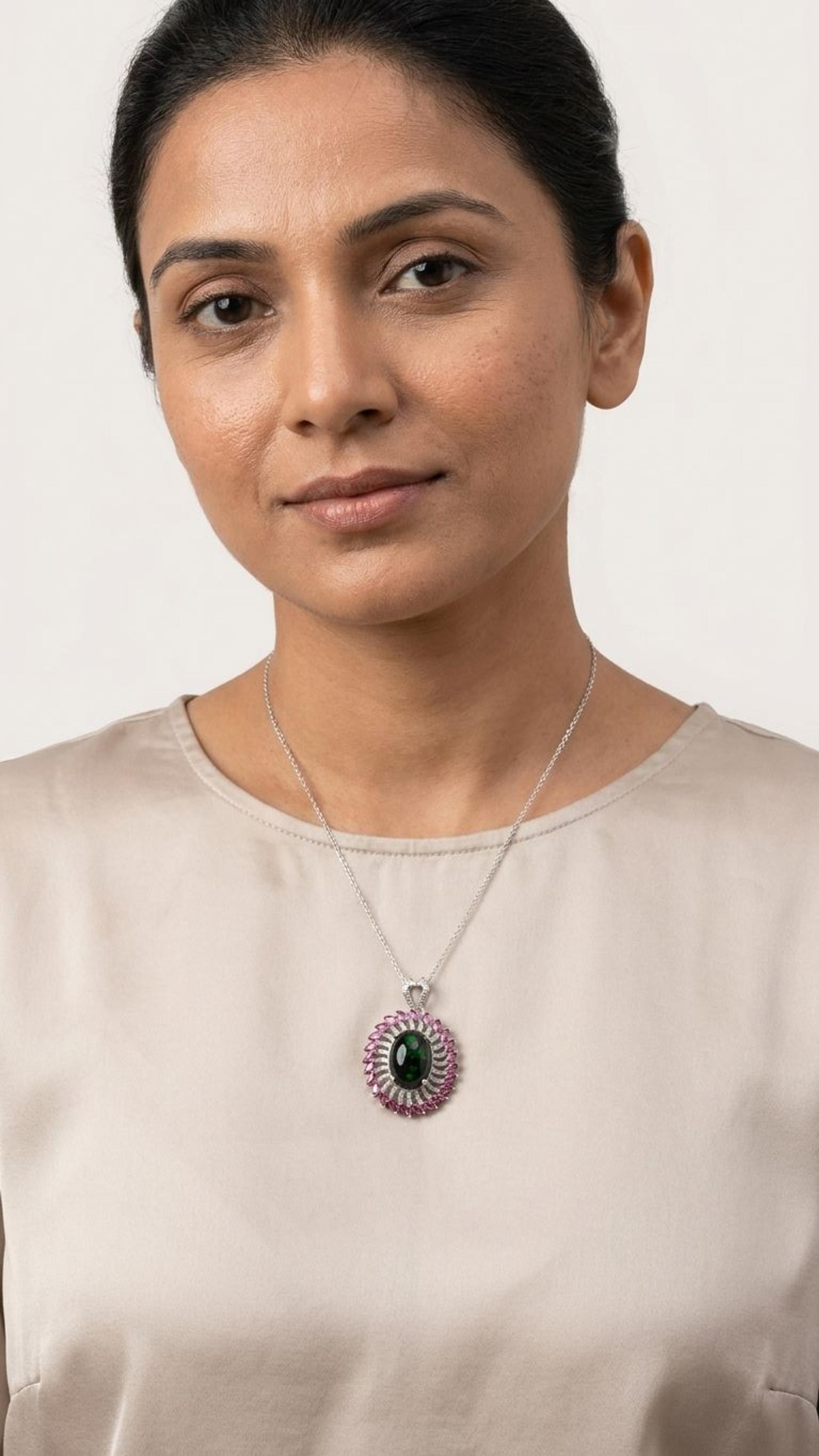 Opal Tourmaline Pendant view 3 — Pendants in 92.5 Sterling Silver
