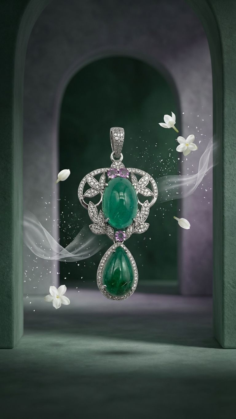 Emerald Pink sapphire Pendant view 4 — Pendants in 92.5 Sterling Silver