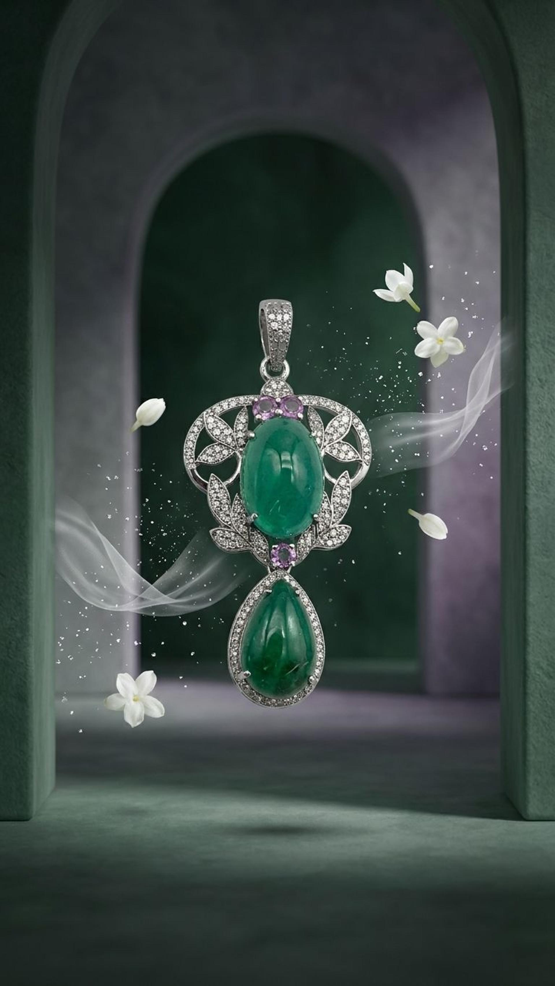 Emerald Pink Sapphire Pendant view 4 — Pendants in 92.5 Sterling Silver