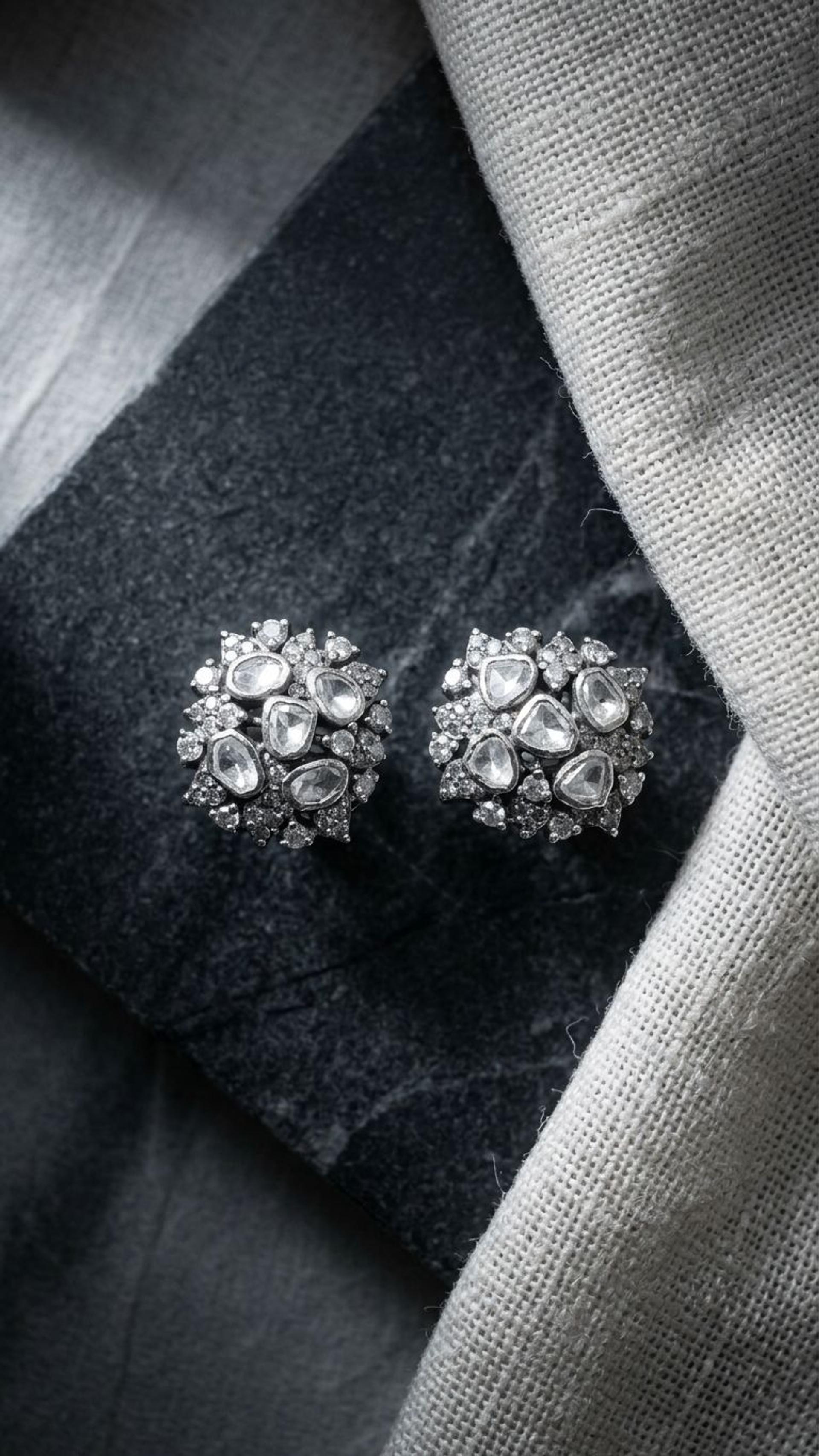 Diamond Polki Stud view 4 — Studs in 92.5 Sterling Silver