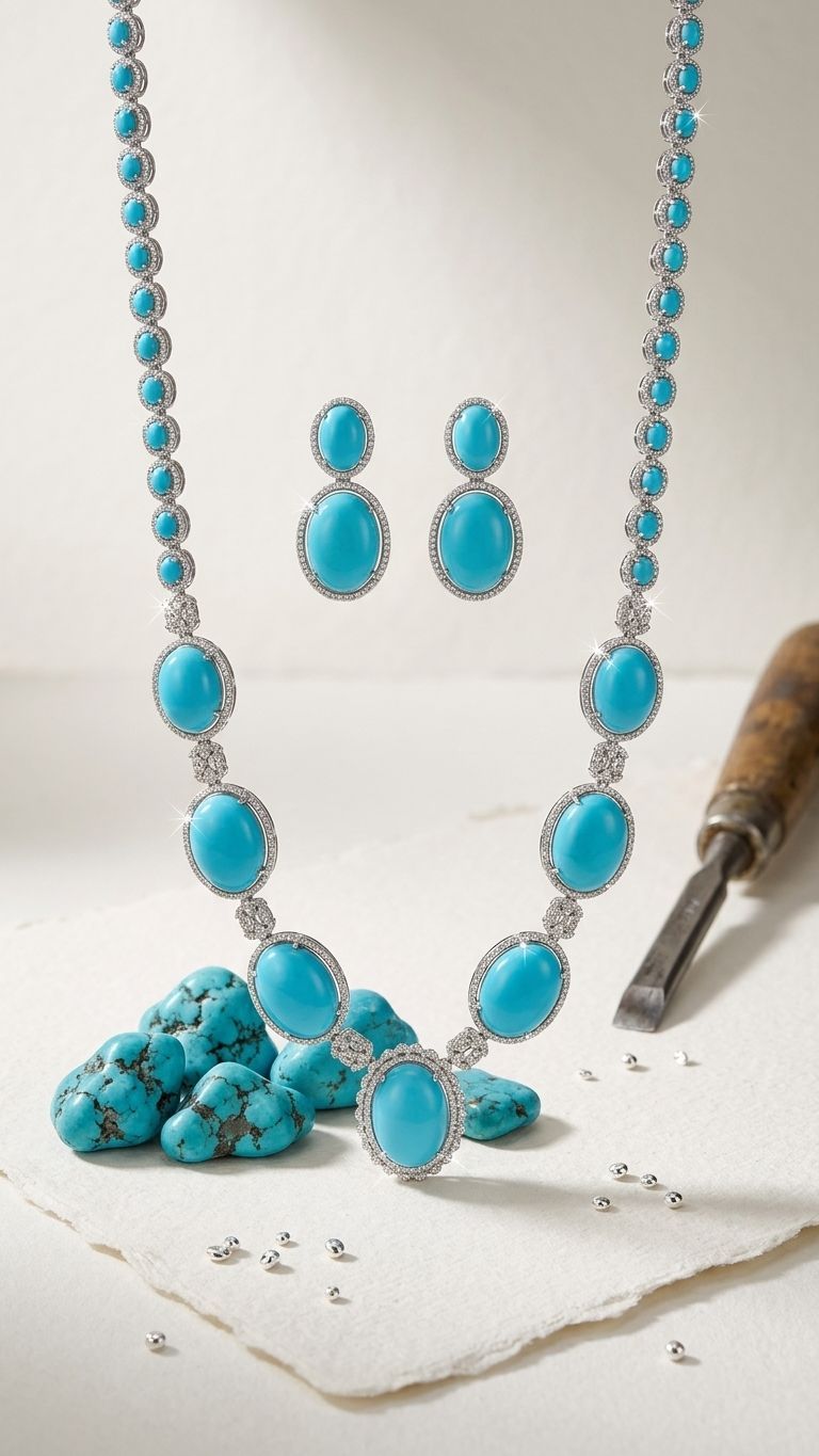 Turquoise Necklace view 3 — Necklaces in 92.5 Sterling Silver
