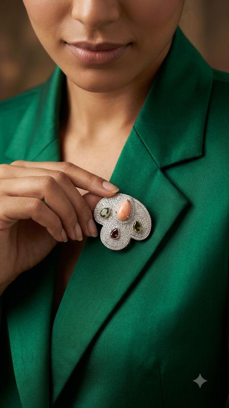 Coral Coral Tourmaline Brooche — 92.5 Sterling Silver