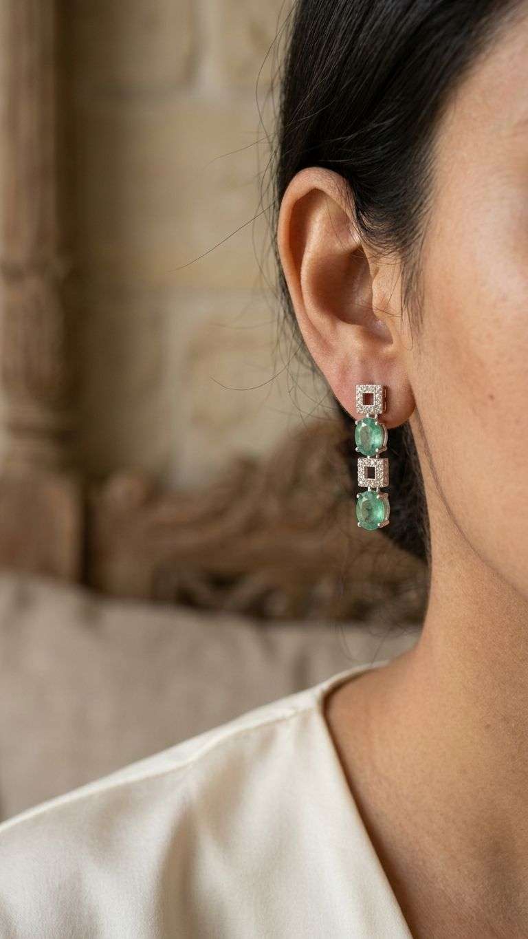 Emerald Earrings in 92.5 sterling silver by Surya Jewellers Jaipur