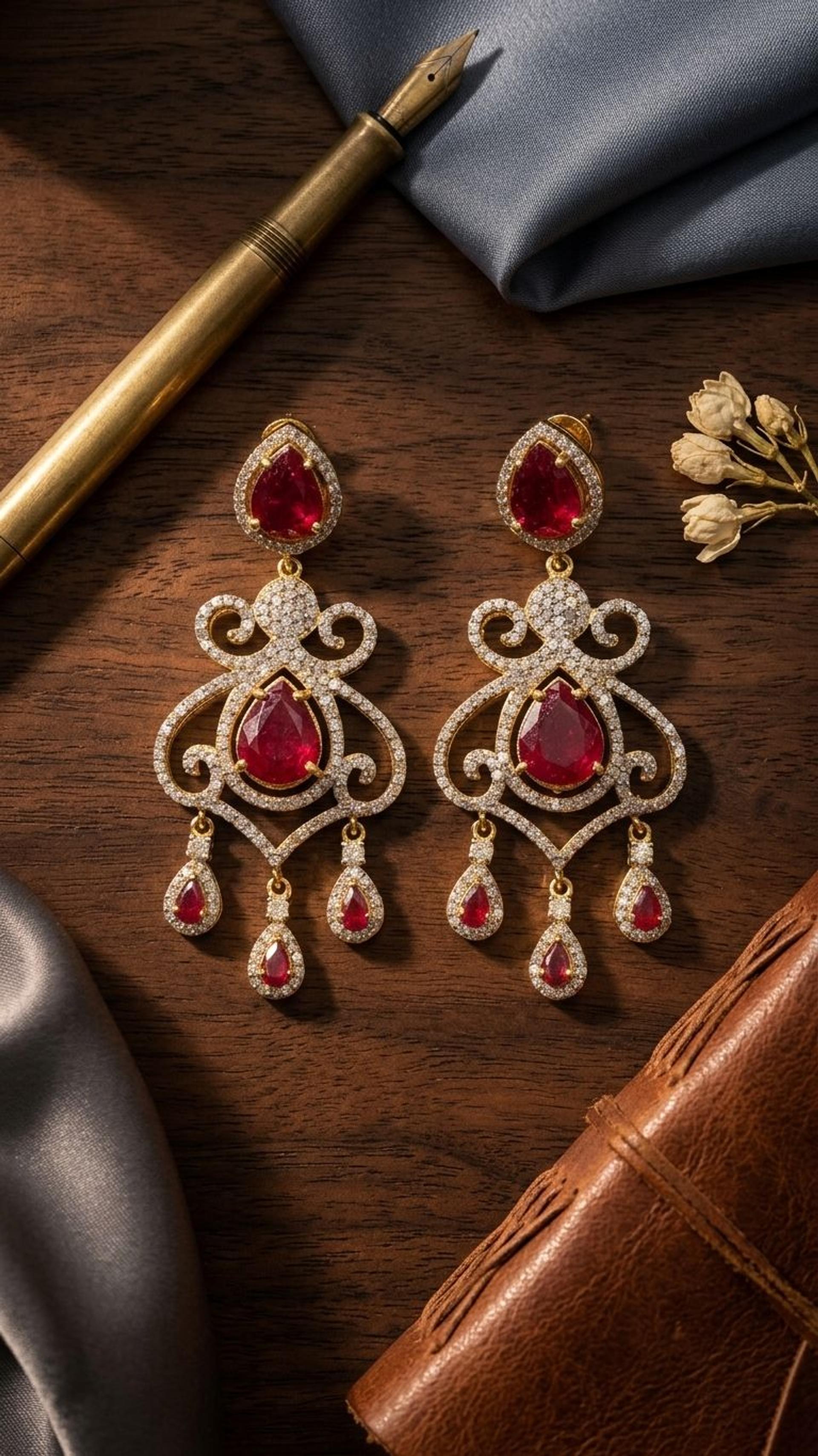 Ruby Earrings view 3 — Earrings in 92.5 Sterling Silver