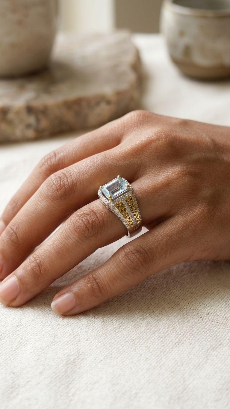 Aquamarine Ring view 3 — Rings in 92.5 Sterling Silver