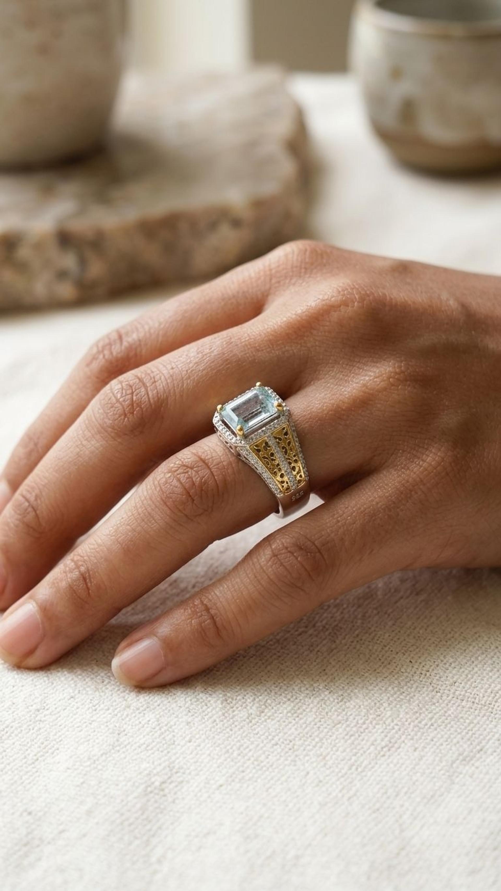 Aquamarine Ring view 3 — Rings in 92.5 Sterling Silver