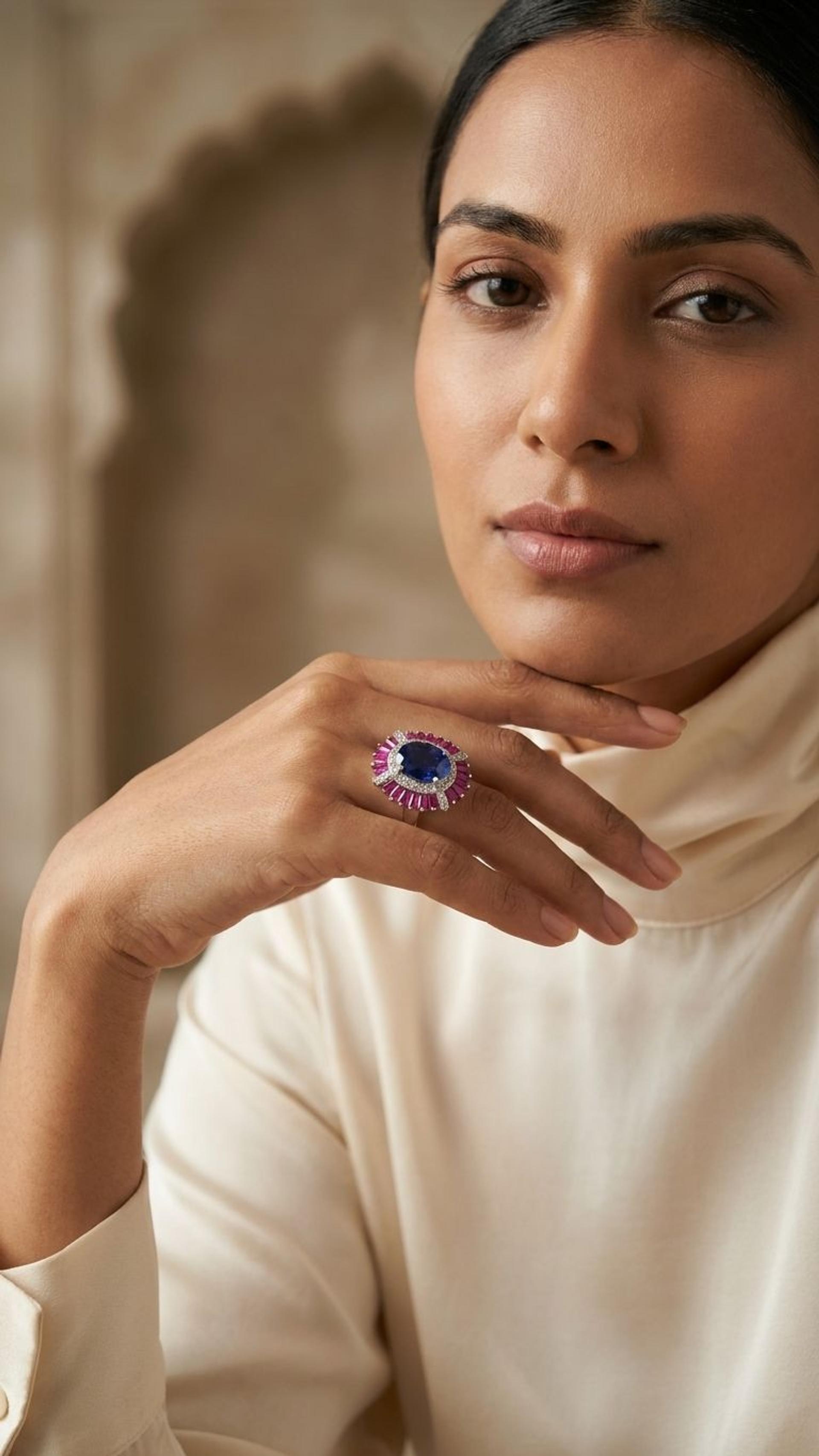 Blue Sapphire Ruby Ring view 4 — Rings in 92.5 Sterling Silver