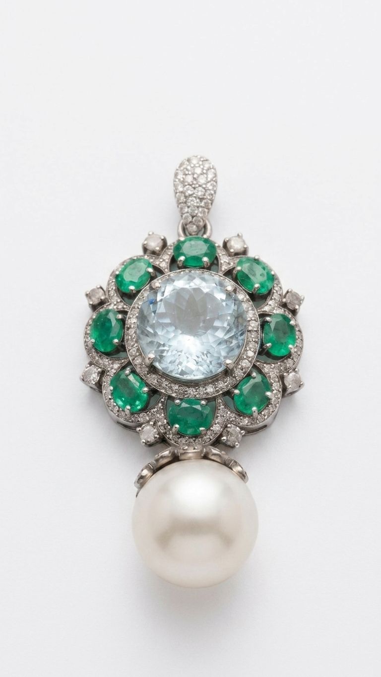 Aquamarine Emerald Pendant view 5 — Pendants in 92.5 Sterling Silver