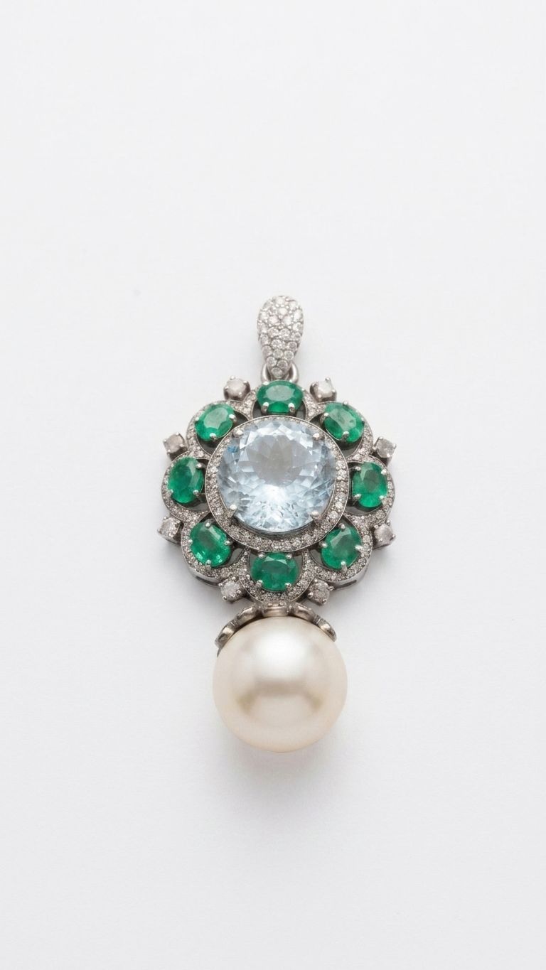 Aquamarine Emerald Pendant view 3 — Pendants in 92.5 Sterling Silver