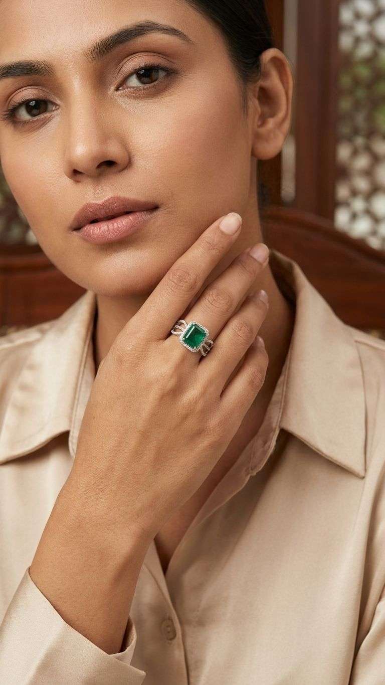 Emerald Ring in 92.5 sterling silver by Surya Jewellers Jaipur
