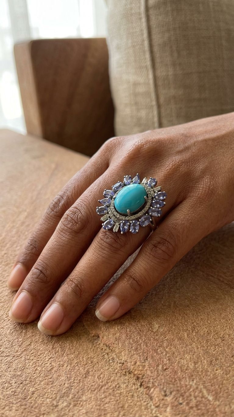 Turquoise Tanzanite Ring view 2 — Rings in 92.5 Sterling Silver
