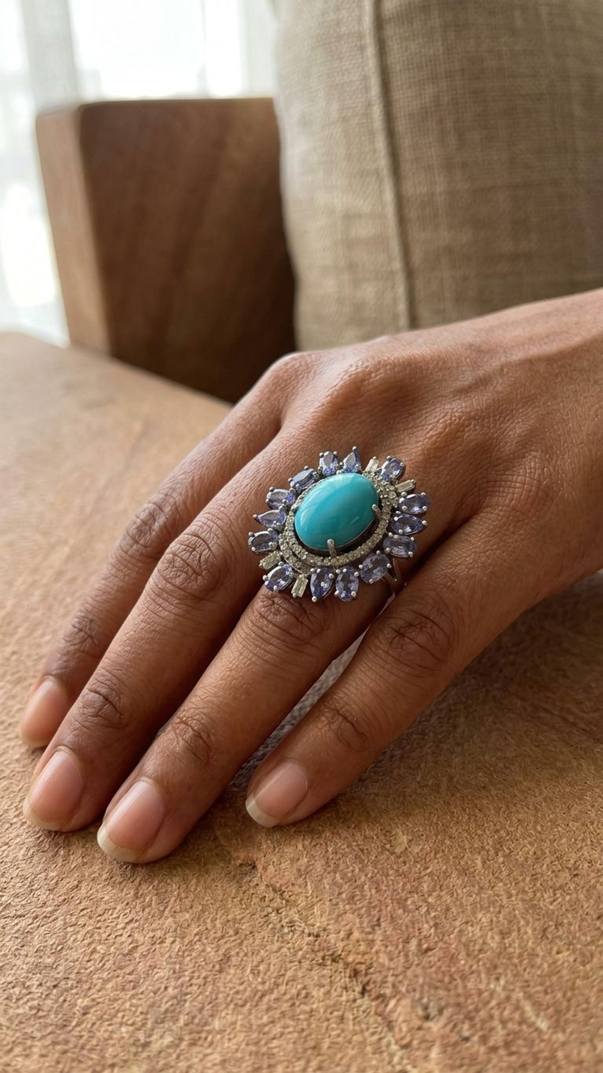 Turquoise Tanzanite Ring view 2 — Rings in 92.5 Sterling Silver