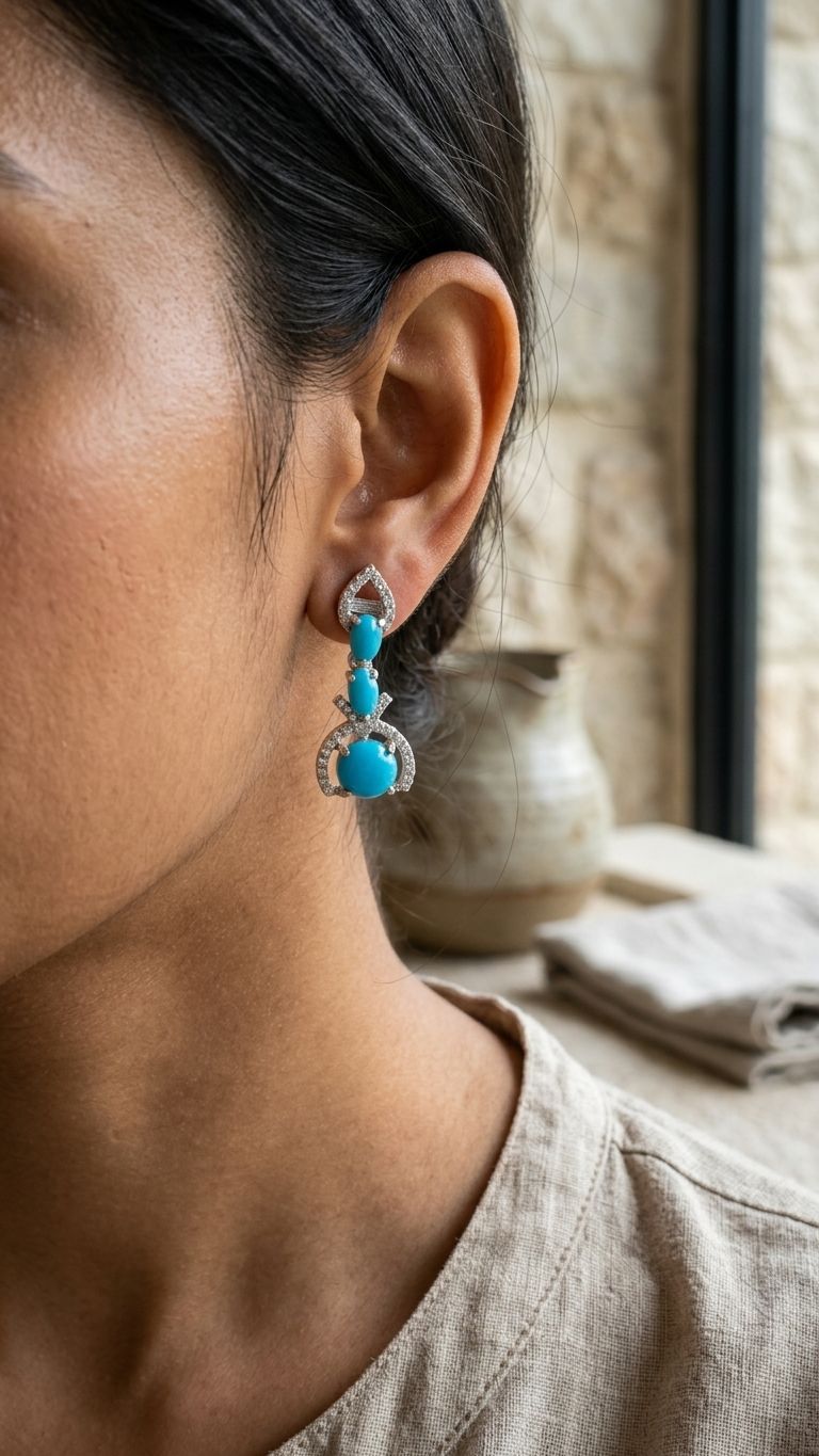 Turquoise Earrings view 3 — Earrings in 92.5 Sterling Silver