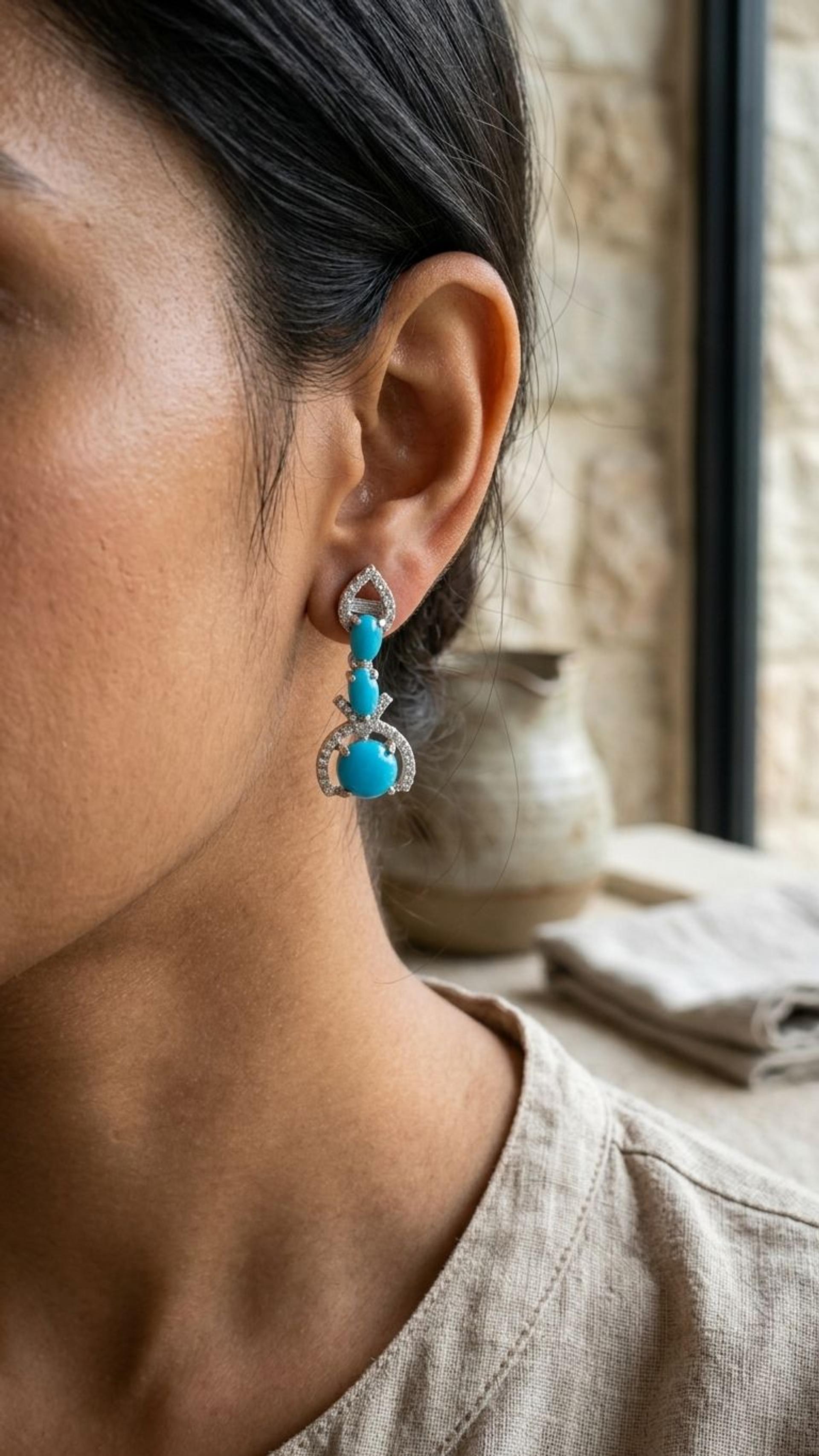 Turquoise Earrings view 3 — Earrings in 92.5 Sterling Silver