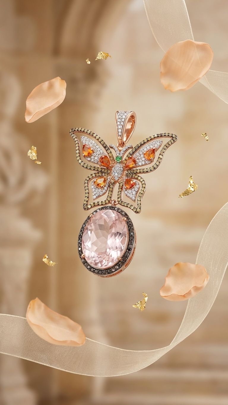 Morganite Stone Orange Shapphire Pendant view 2 — Pendants in 92.5 Sterling Silver